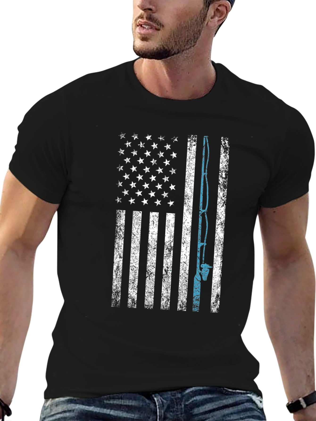 American Flag Fishing T-Shirt - Patriotic Fisherman Tee