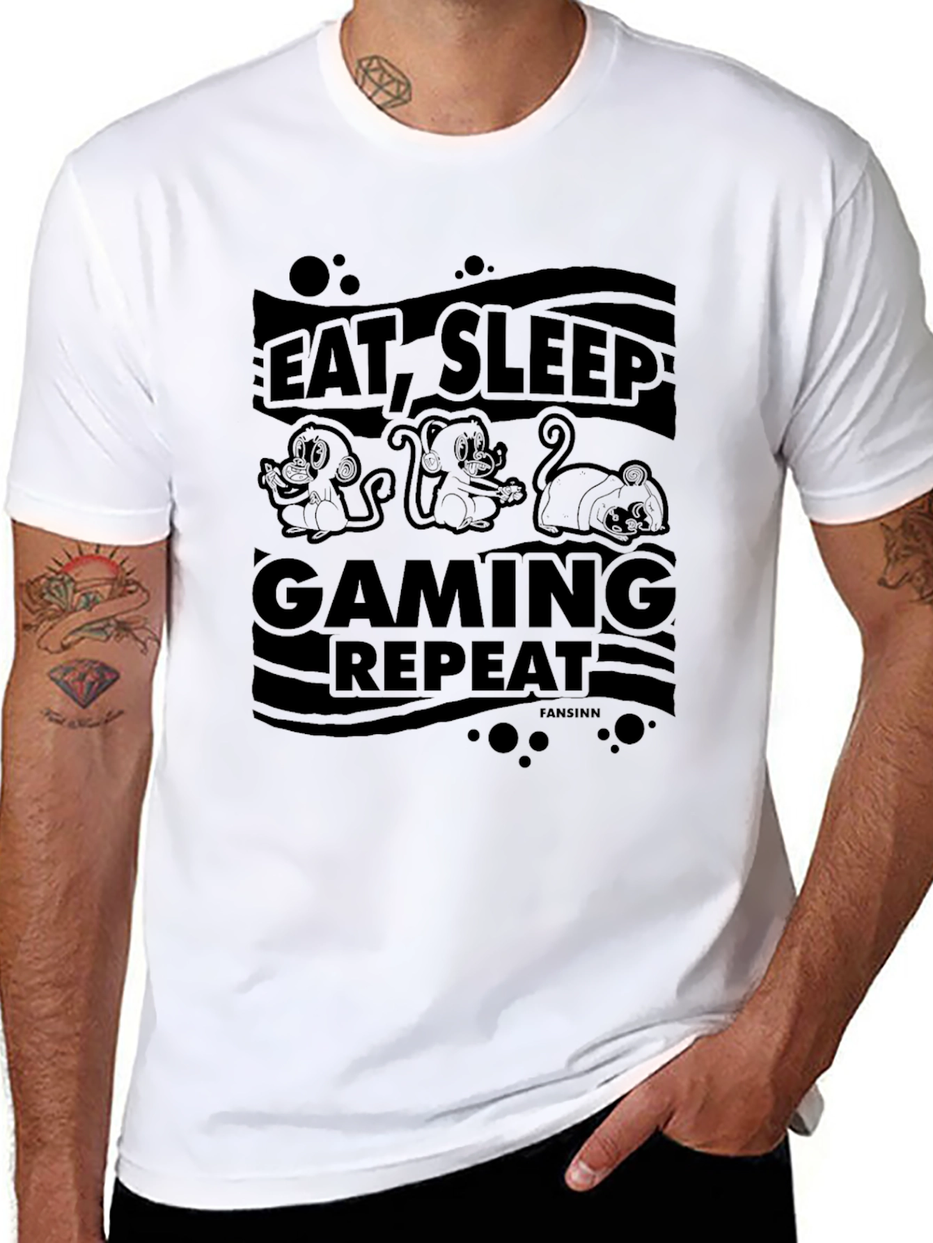 Eat Sleep Gaming Repeat Graphic Tee - Black
