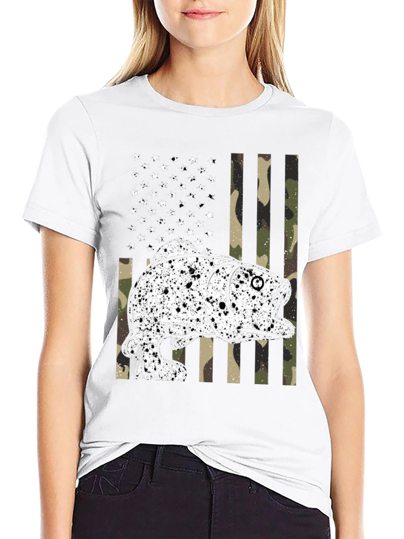 American Flag Camo Fish Graphic Tee - Black