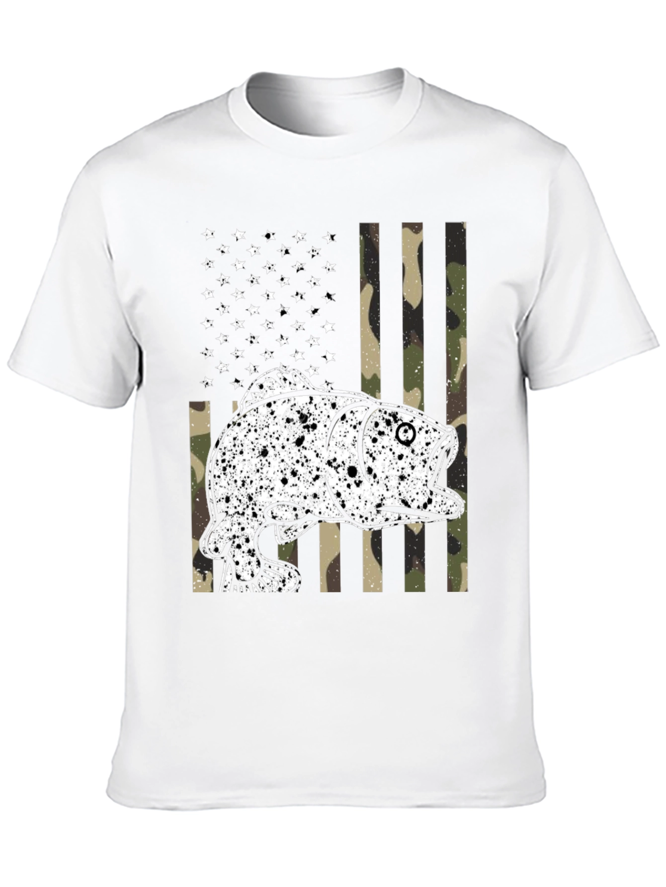 American Flag Camo Fish Graphic Tee - Black