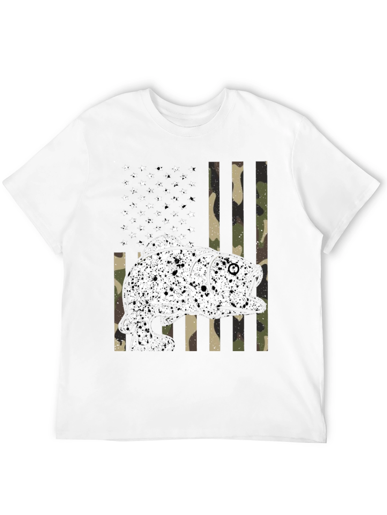 American Flag Camo Fish Graphic Tee - Black