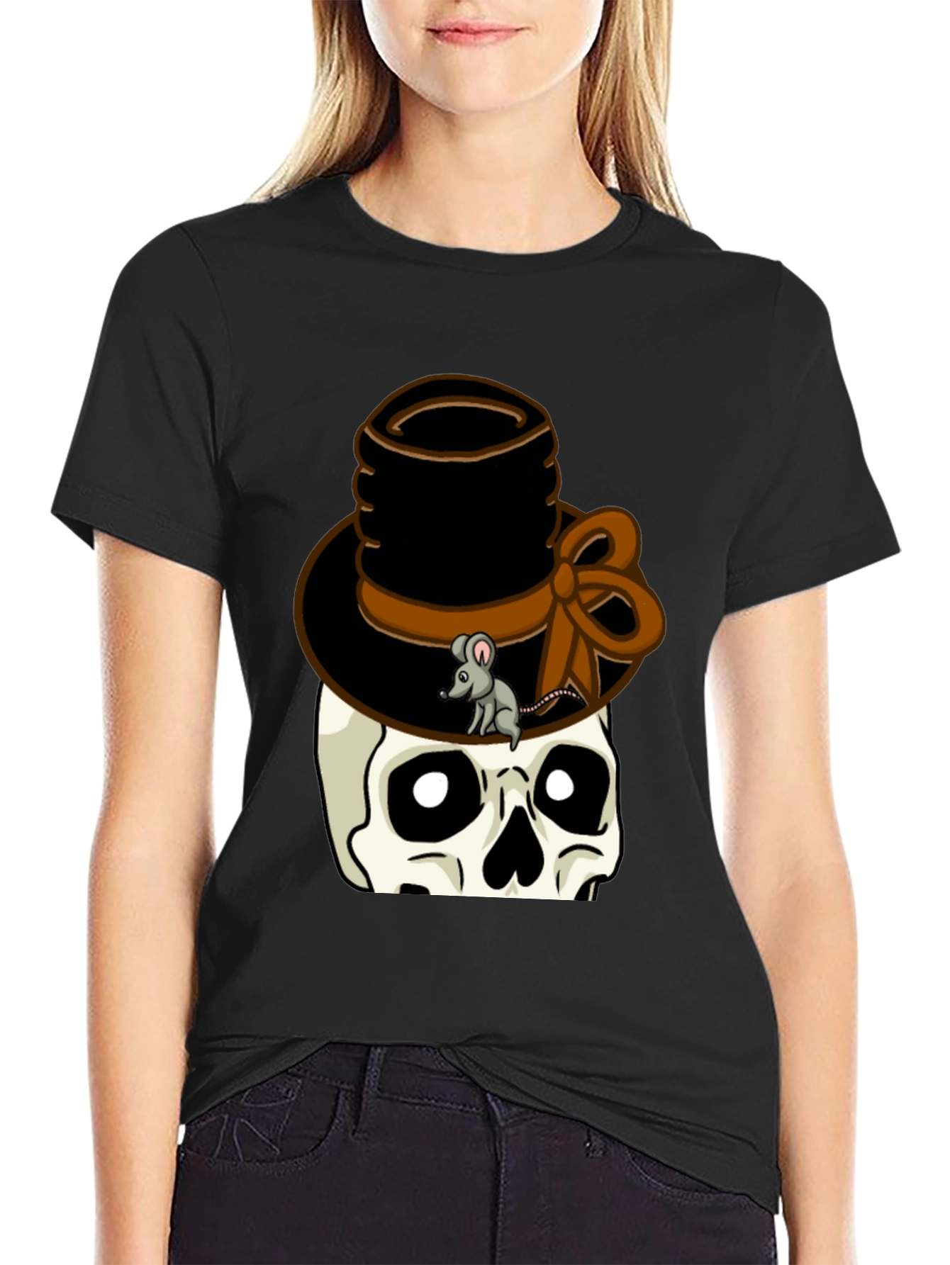 Skull with Top Hat Graphic Tee - Unique Design