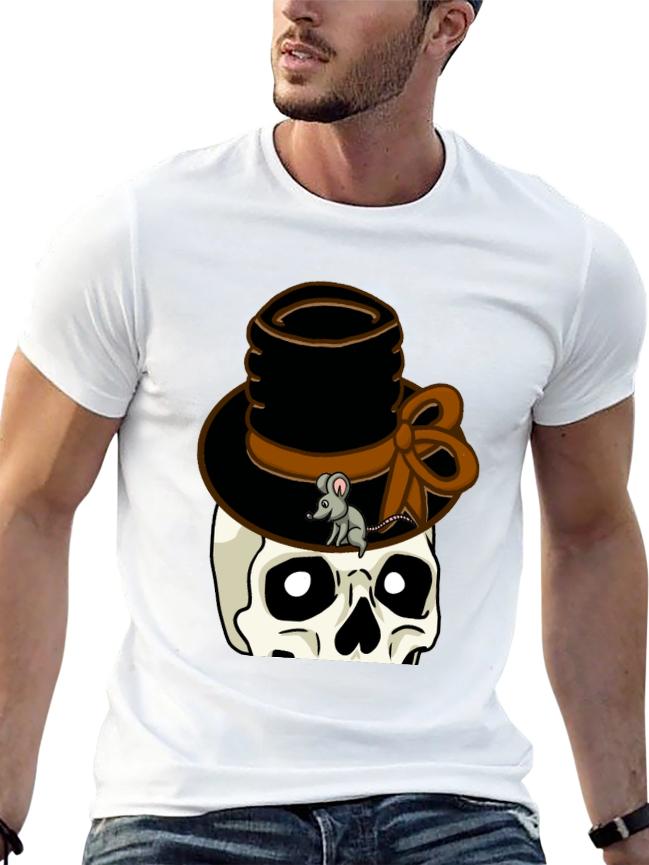 Skull with Top Hat Graphic Tee - Unique Design