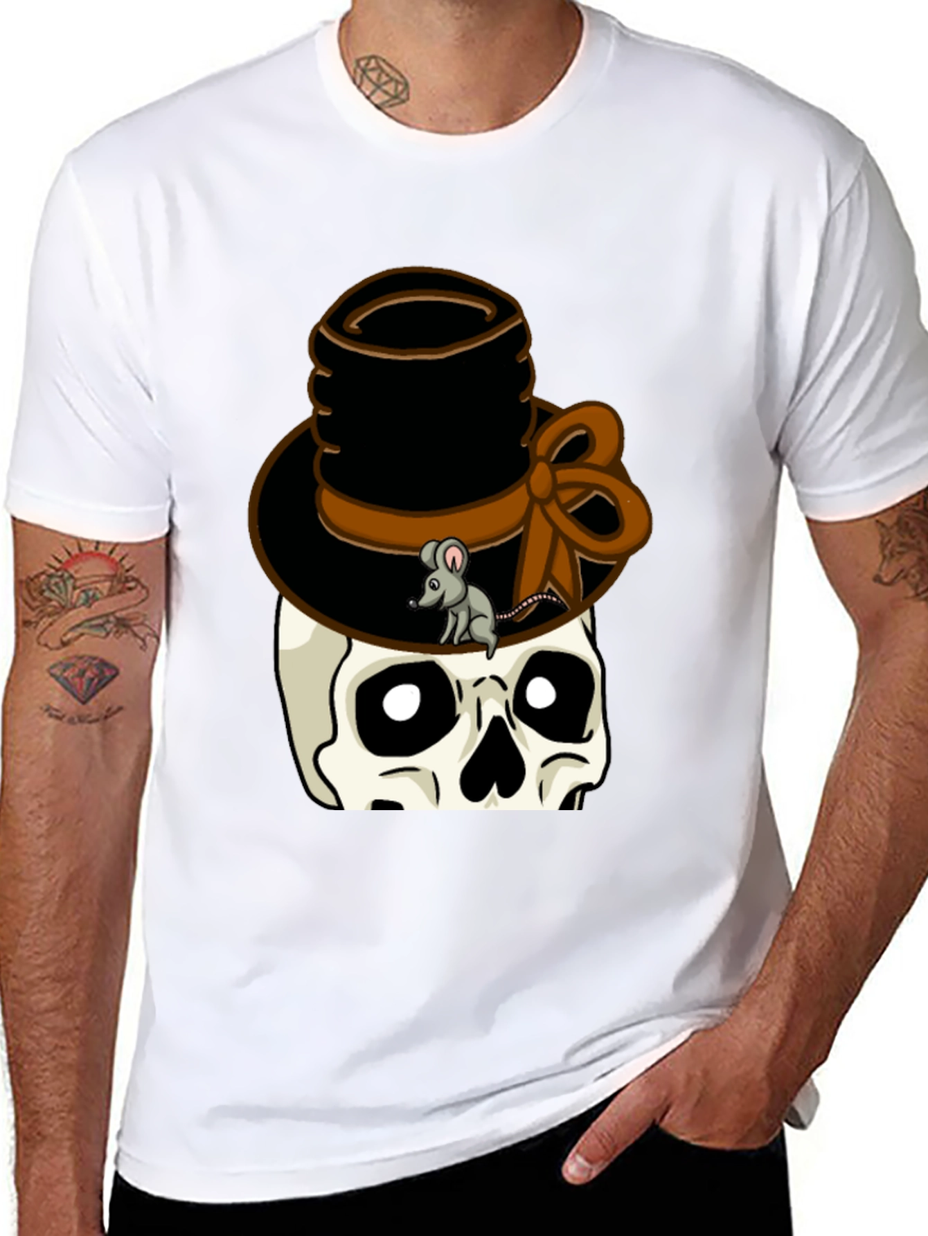Skull with Top Hat Graphic Tee - Unique Design