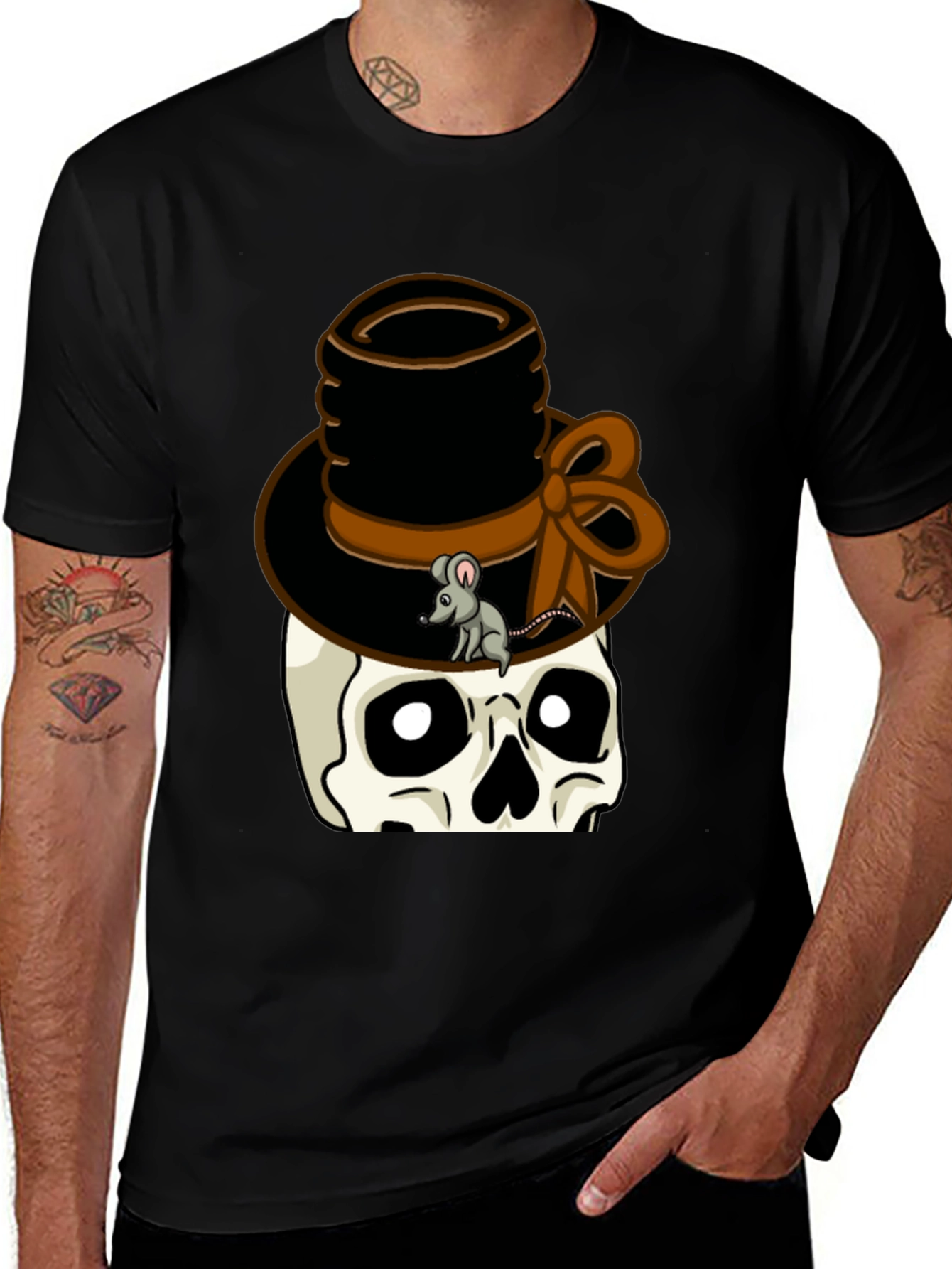 Skull with Top Hat Graphic Tee - Unique Design