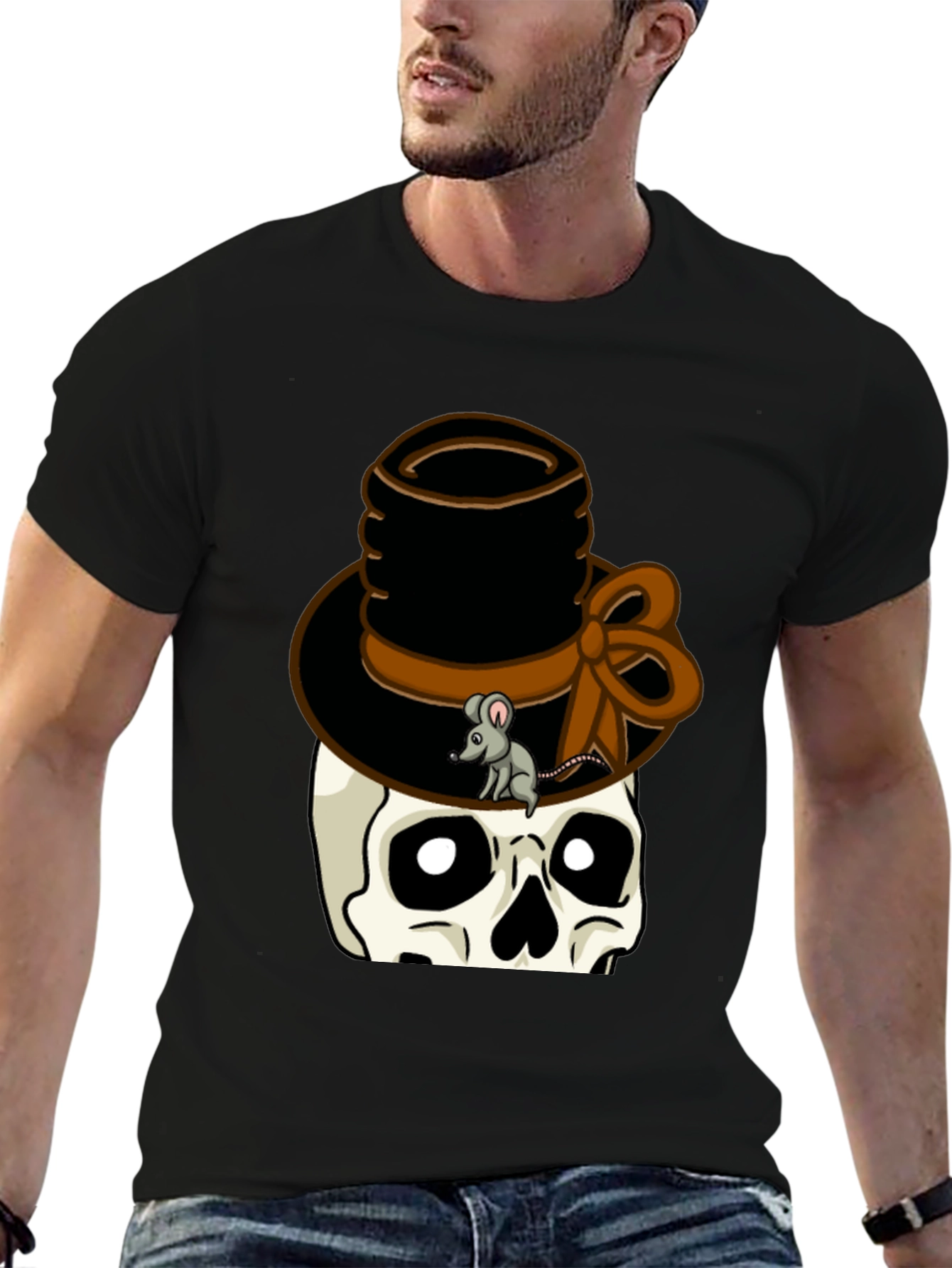 Skull with Top Hat Graphic Tee - Unique Design
