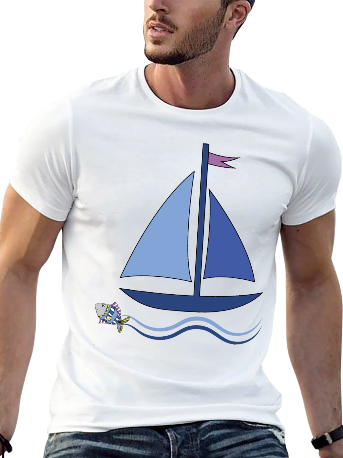 Sailboat Graphic Tee - Black Cotton Comfort