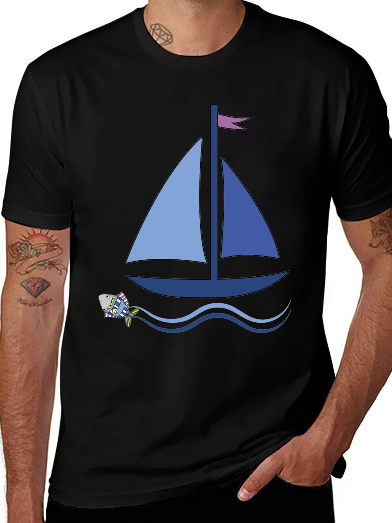 Sailboat Graphic Tee - Black Cotton Comfort