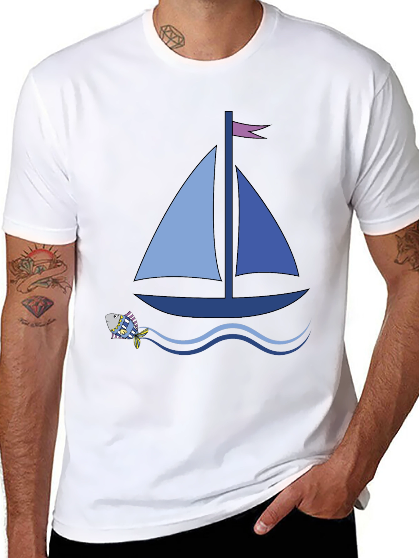 Sailboat Graphic Tee - Black Cotton Comfort