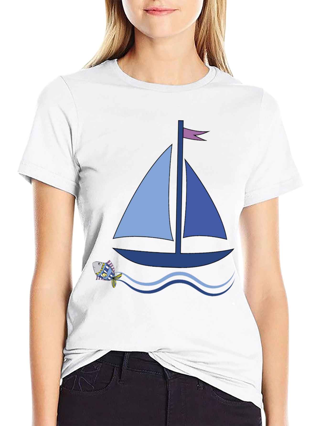 Sailboat Graphic Tee - Black Cotton Comfort