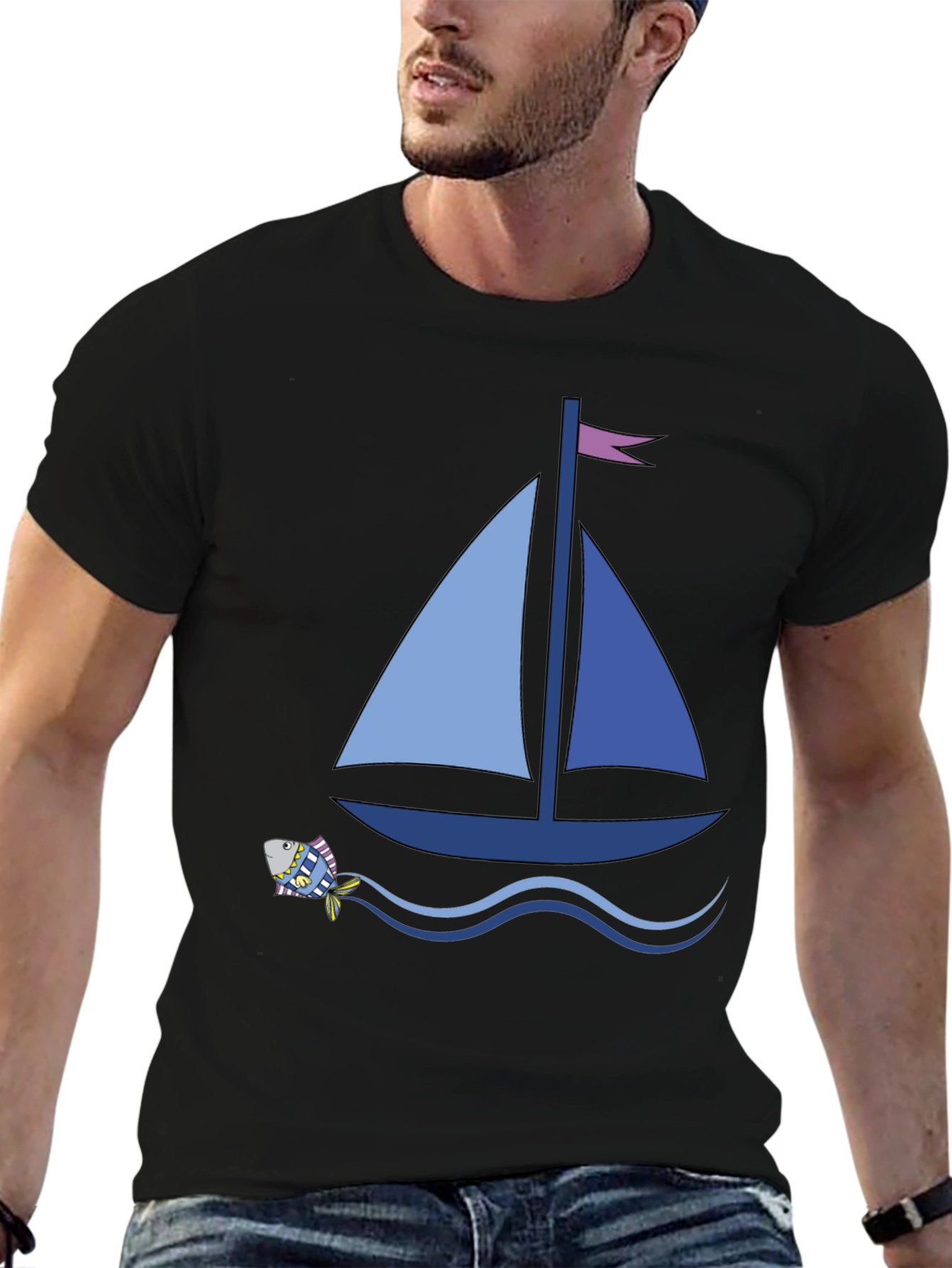 Sailboat Graphic Tee - Black Cotton Comfort