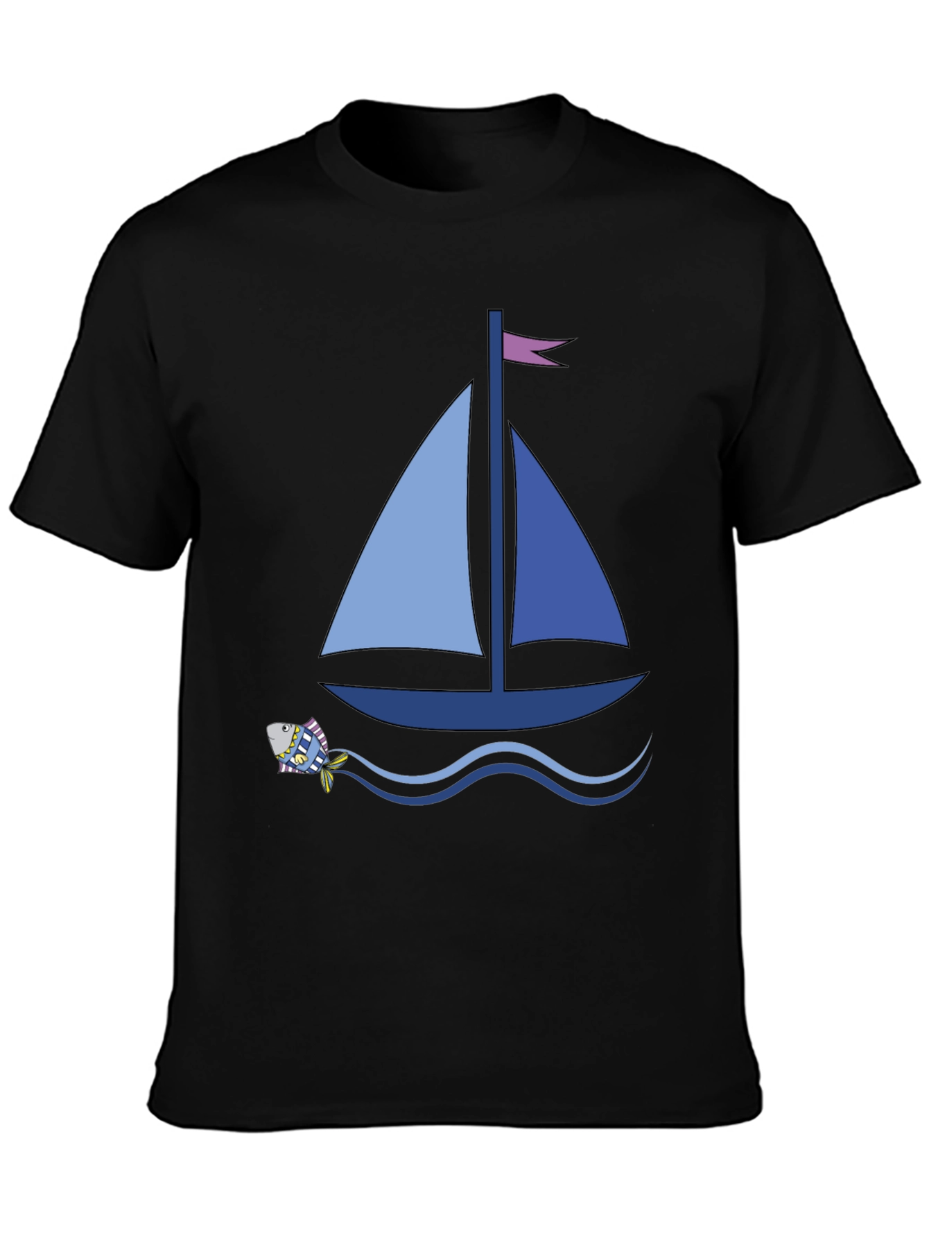 Sailboat Graphic Tee - Black Cotton Comfort