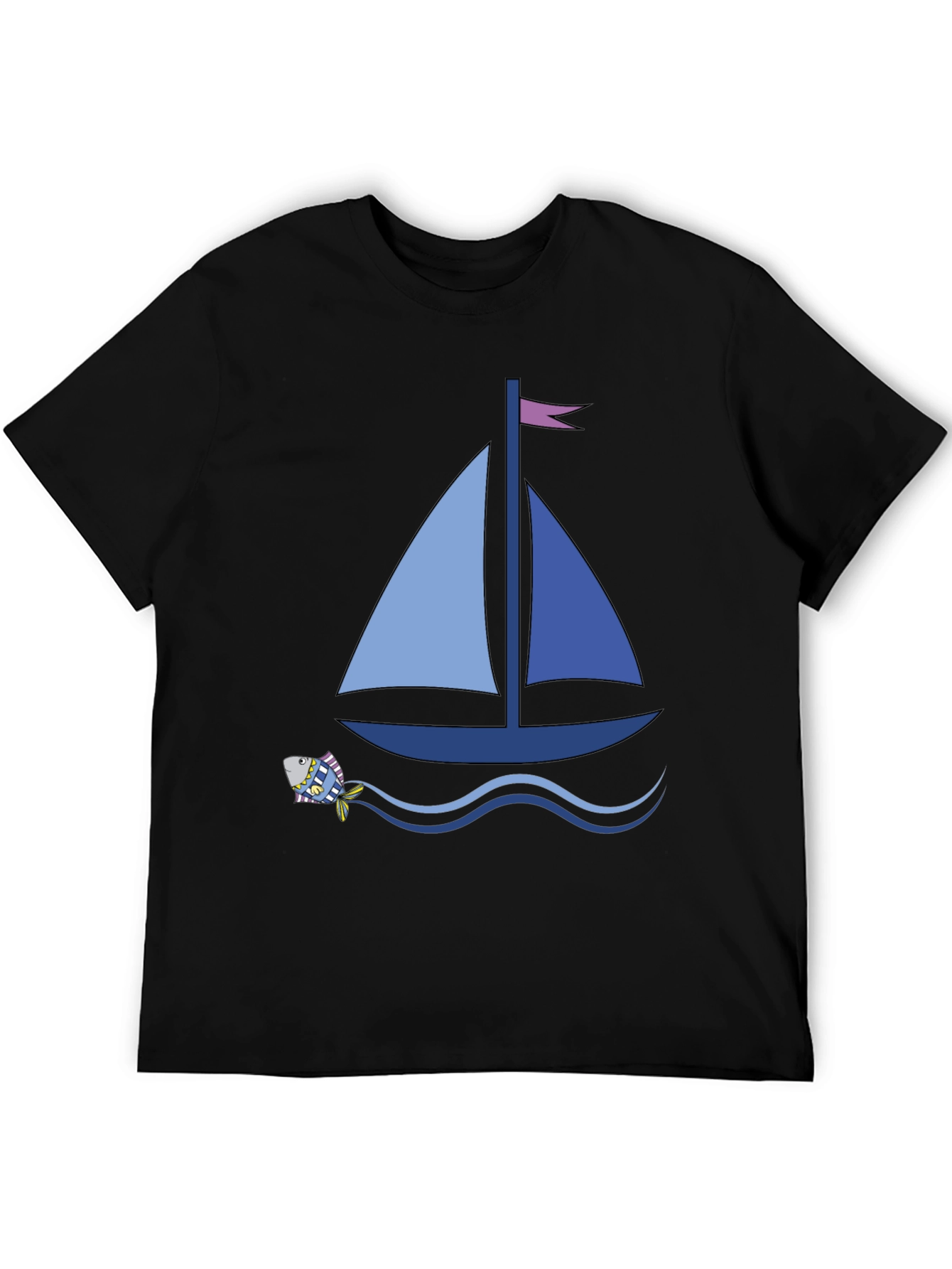 Sailboat Graphic Tee - Black Cotton Comfort