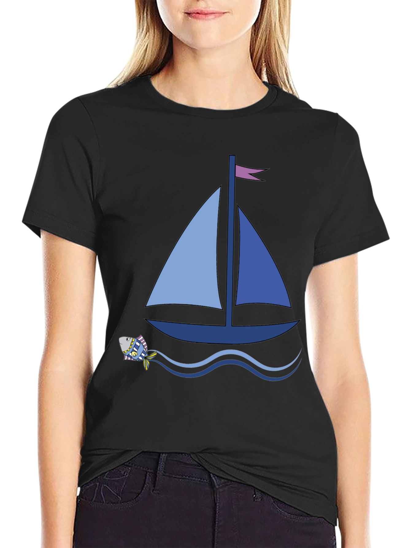 Sailboat Graphic Tee - Black Cotton Comfort