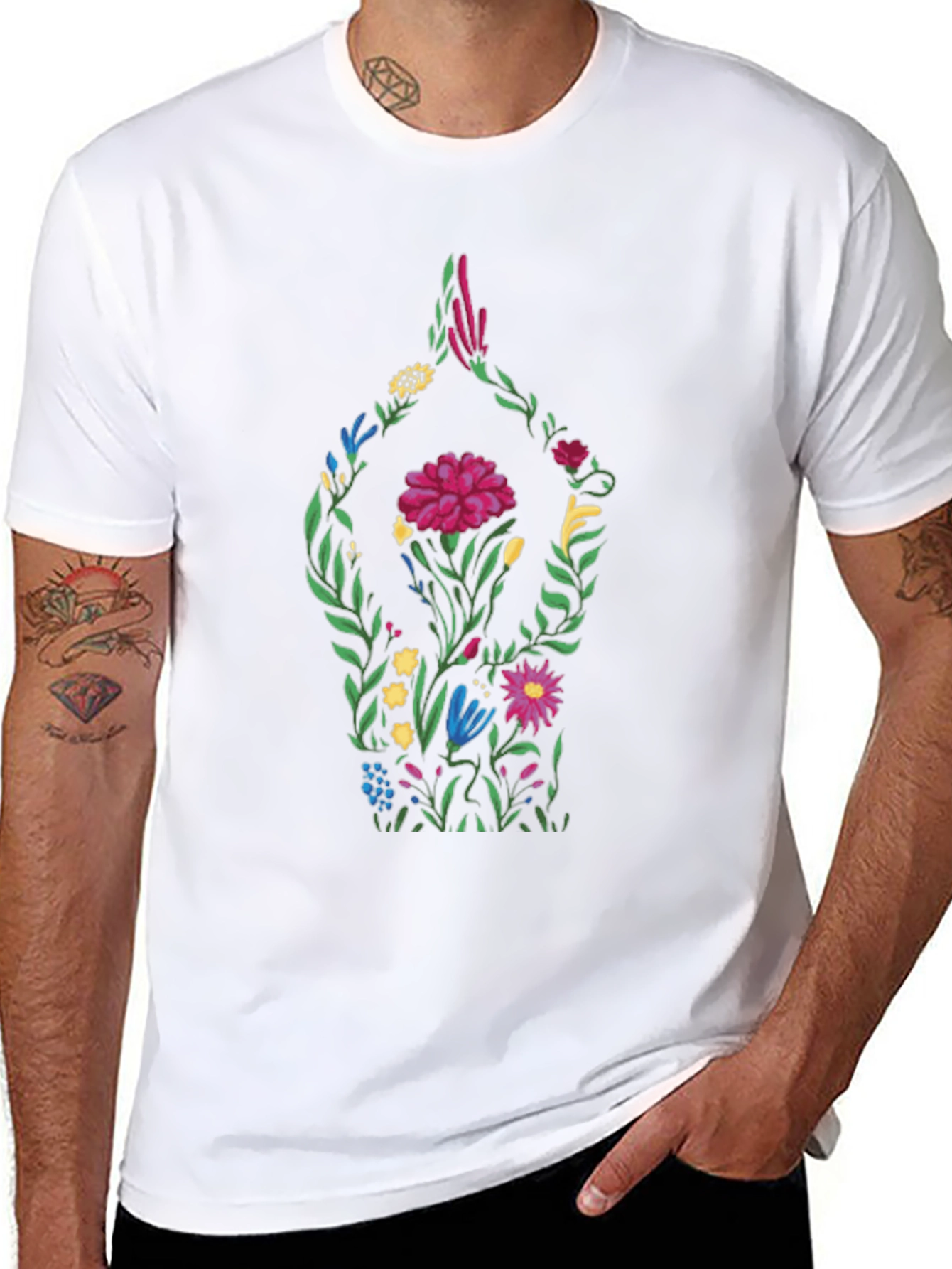 Floral Yoga Pose Black T-Shirt