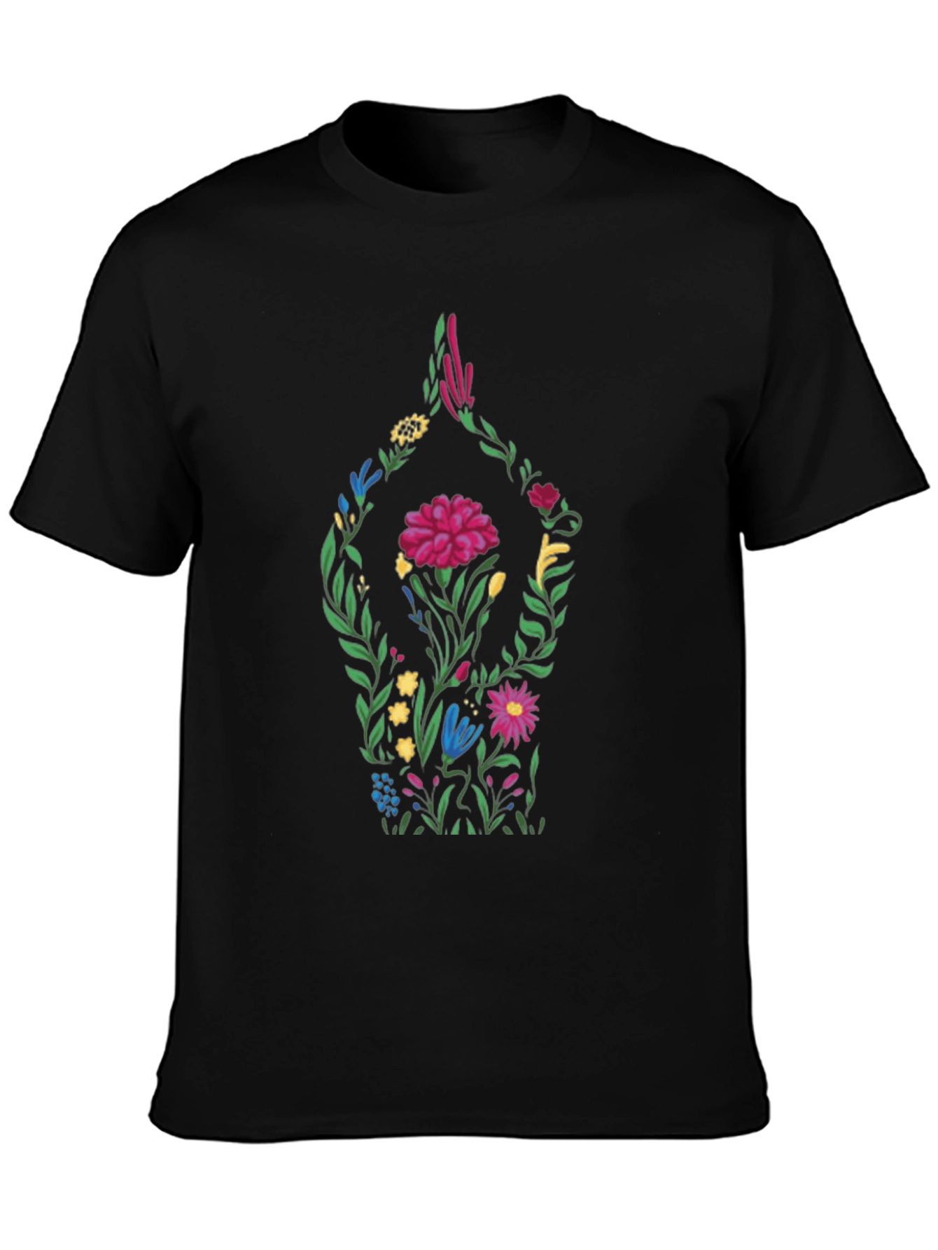 Floral Yoga Pose Black T-Shirt