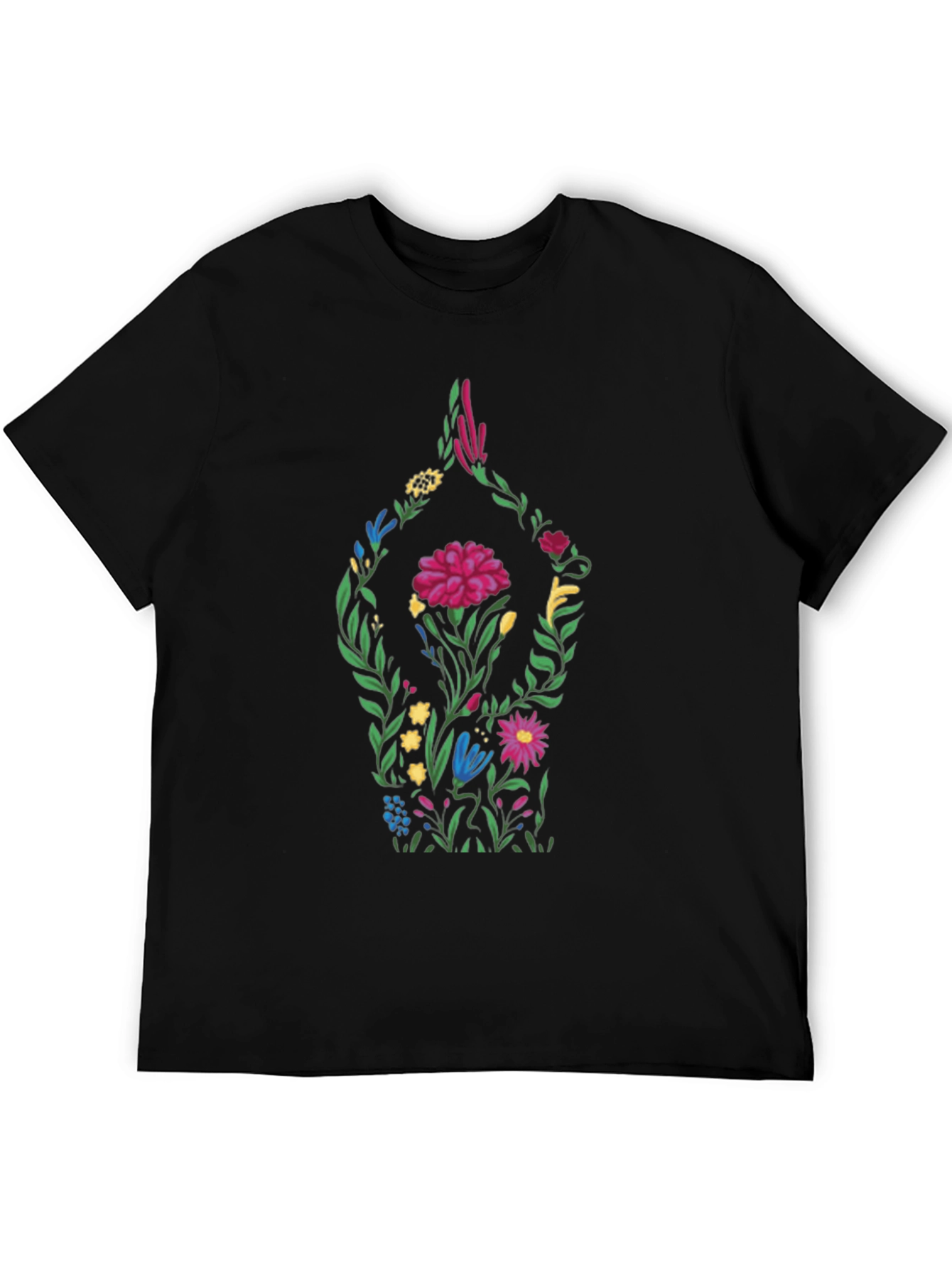 Floral Yoga Pose Black T-Shirt