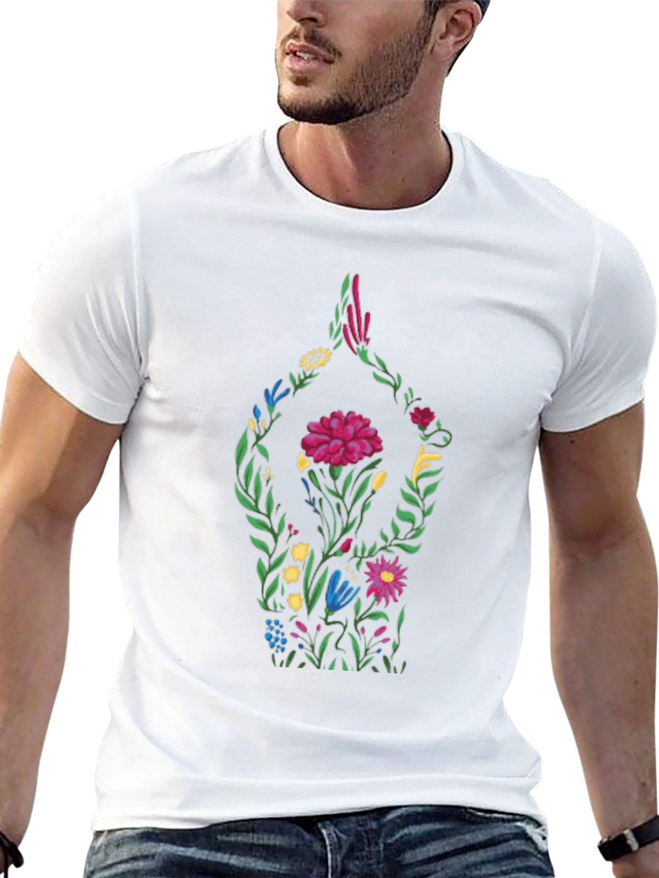 Floral Yoga Pose Black T-Shirt