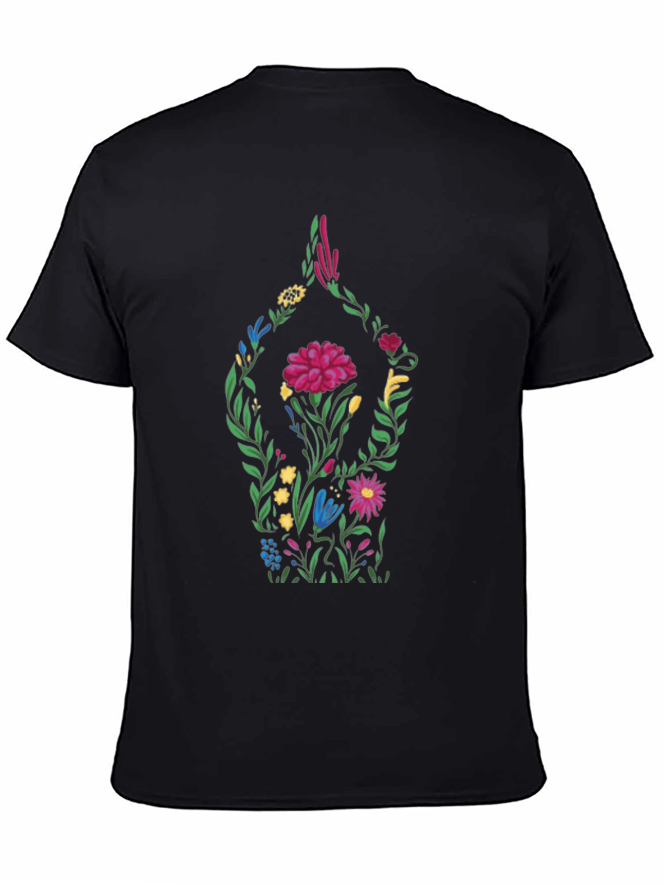 Floral Yoga Pose Black T-Shirt