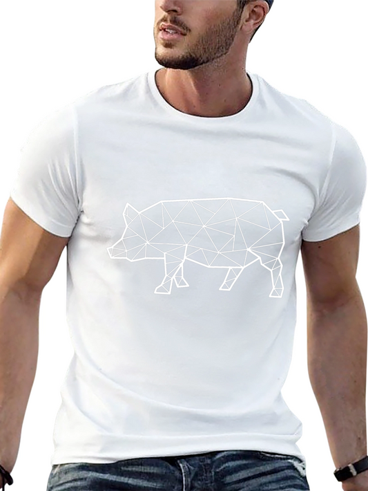 Geometric Pig Graphic Tee - Modern Animal Print Shirt