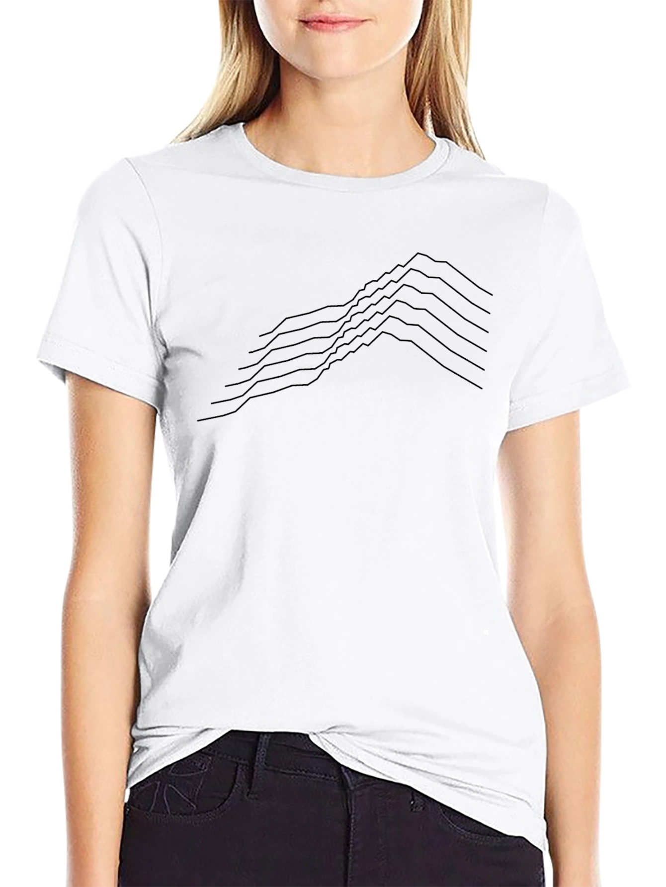 Minimalist Black T-Shirt - Geometric Line Art