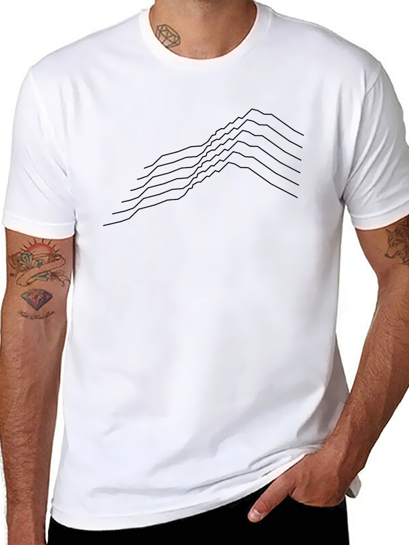 Minimalist Black T-Shirt - Geometric Line Art