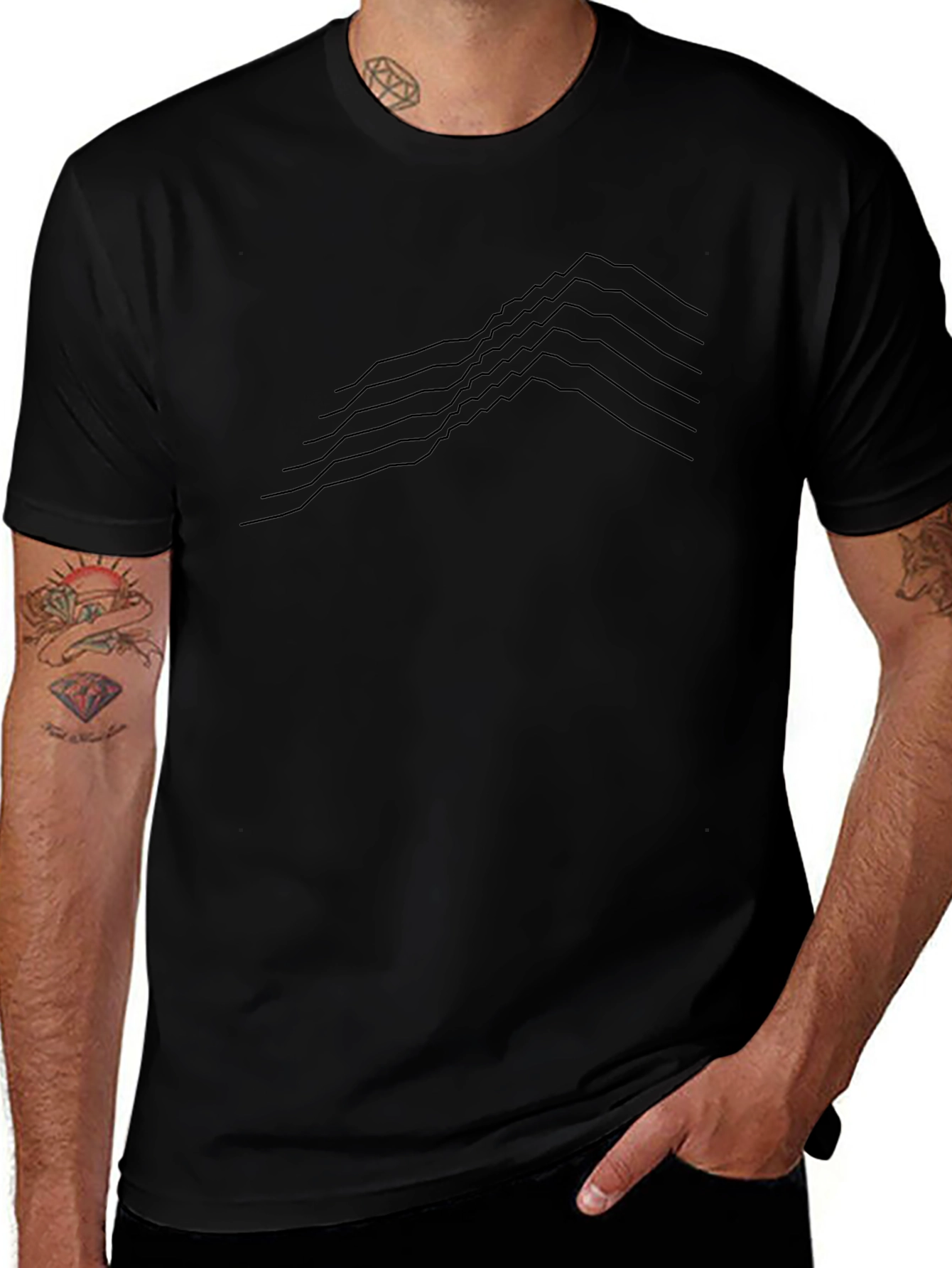 Minimalist Black T-Shirt - Geometric Line Art
