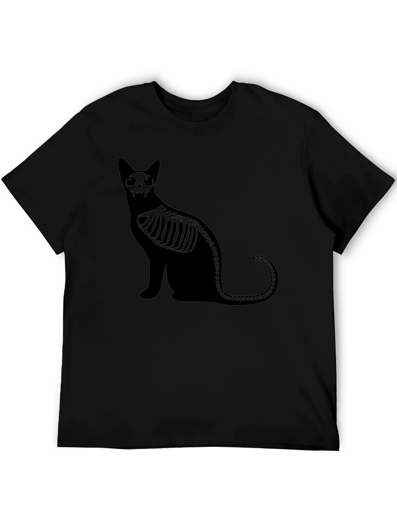 Skeleton Cat Graphic Black T-Shirt