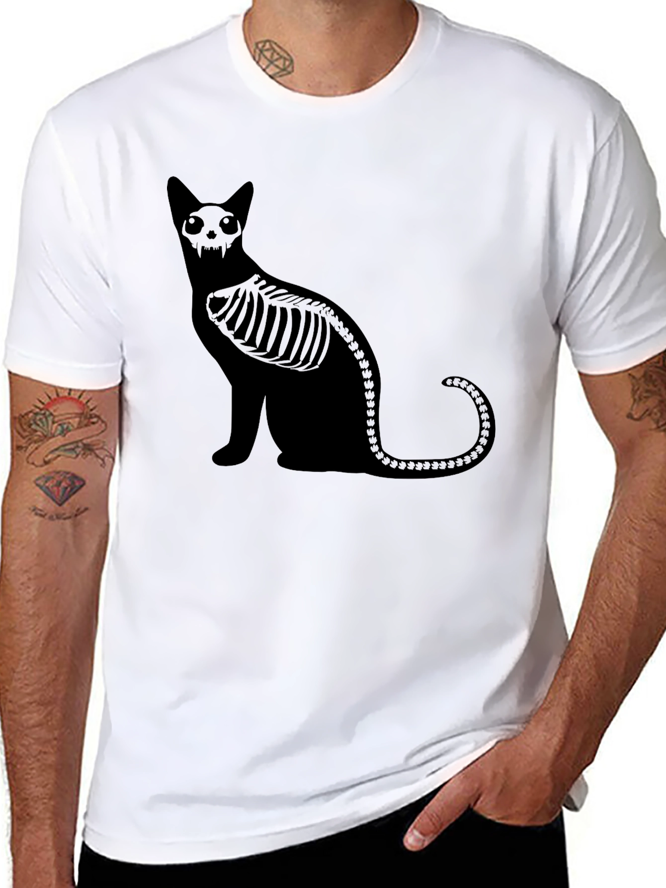 Skeleton Cat Graphic Black T-Shirt