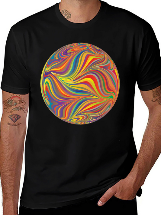 Abstract Swirl Orb Graphic Tee - Premium Black T-Shirt