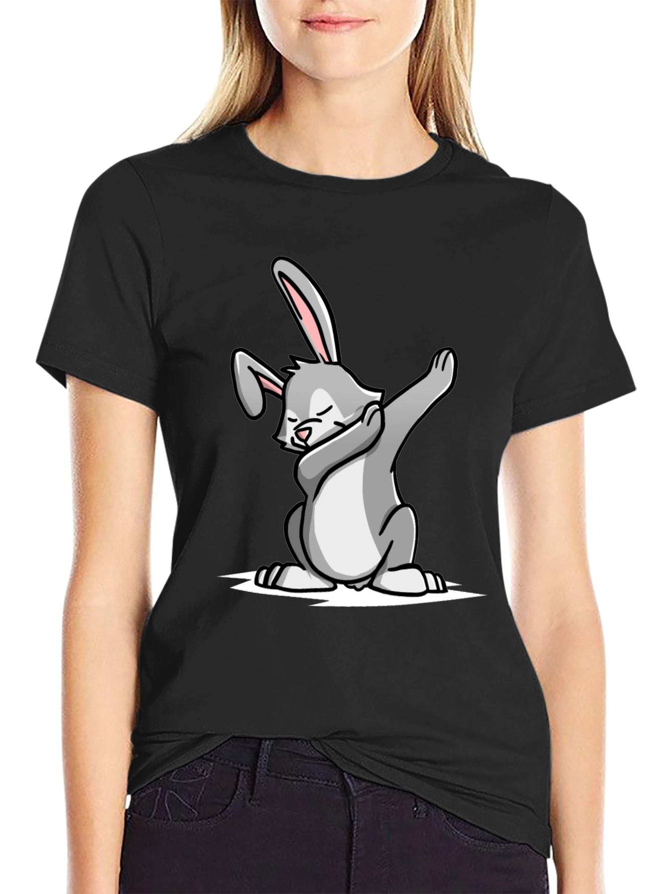 Dabbing Bunny Graphic Tee - Black Cotton T-Shirt