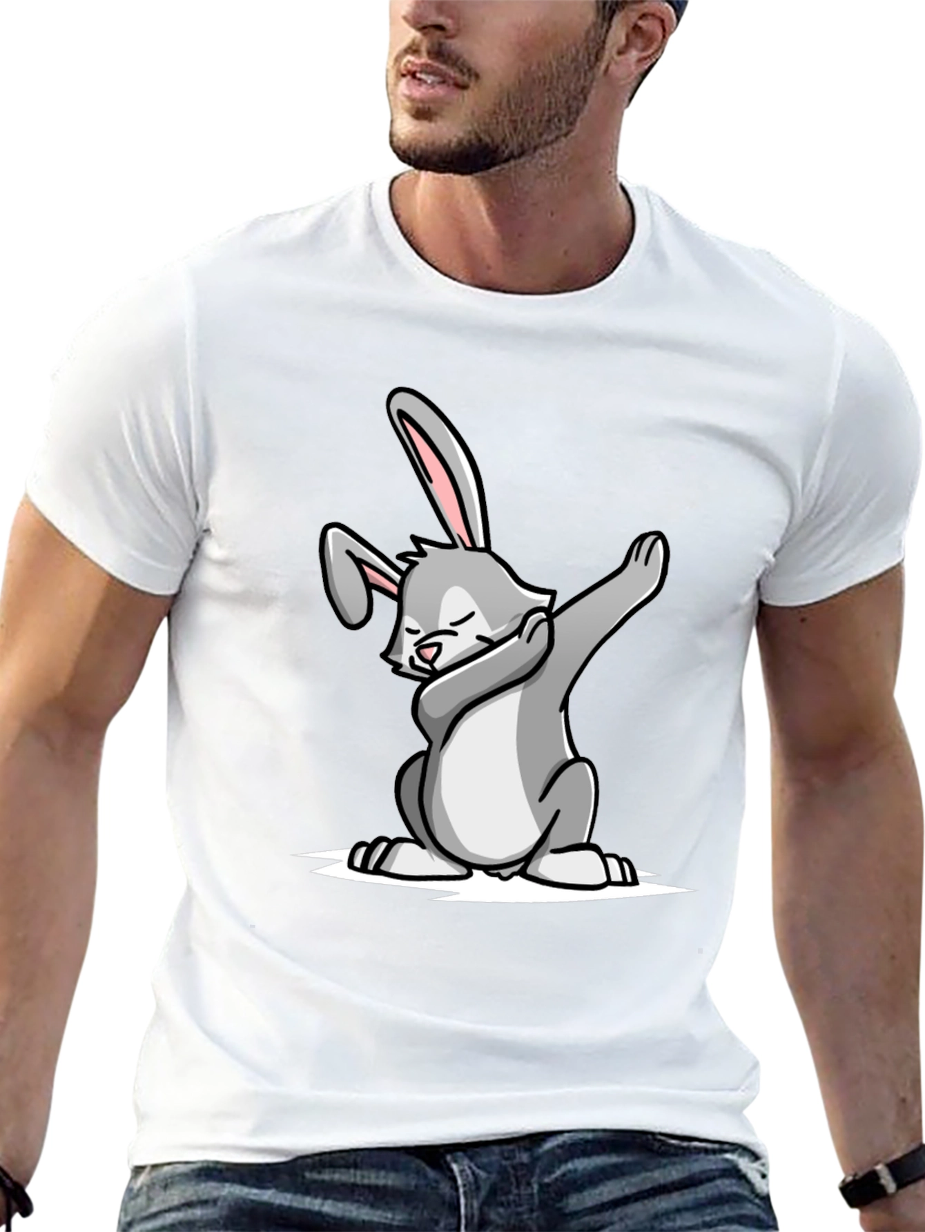 Dabbing Bunny Graphic Tee - Black Cotton T-Shirt