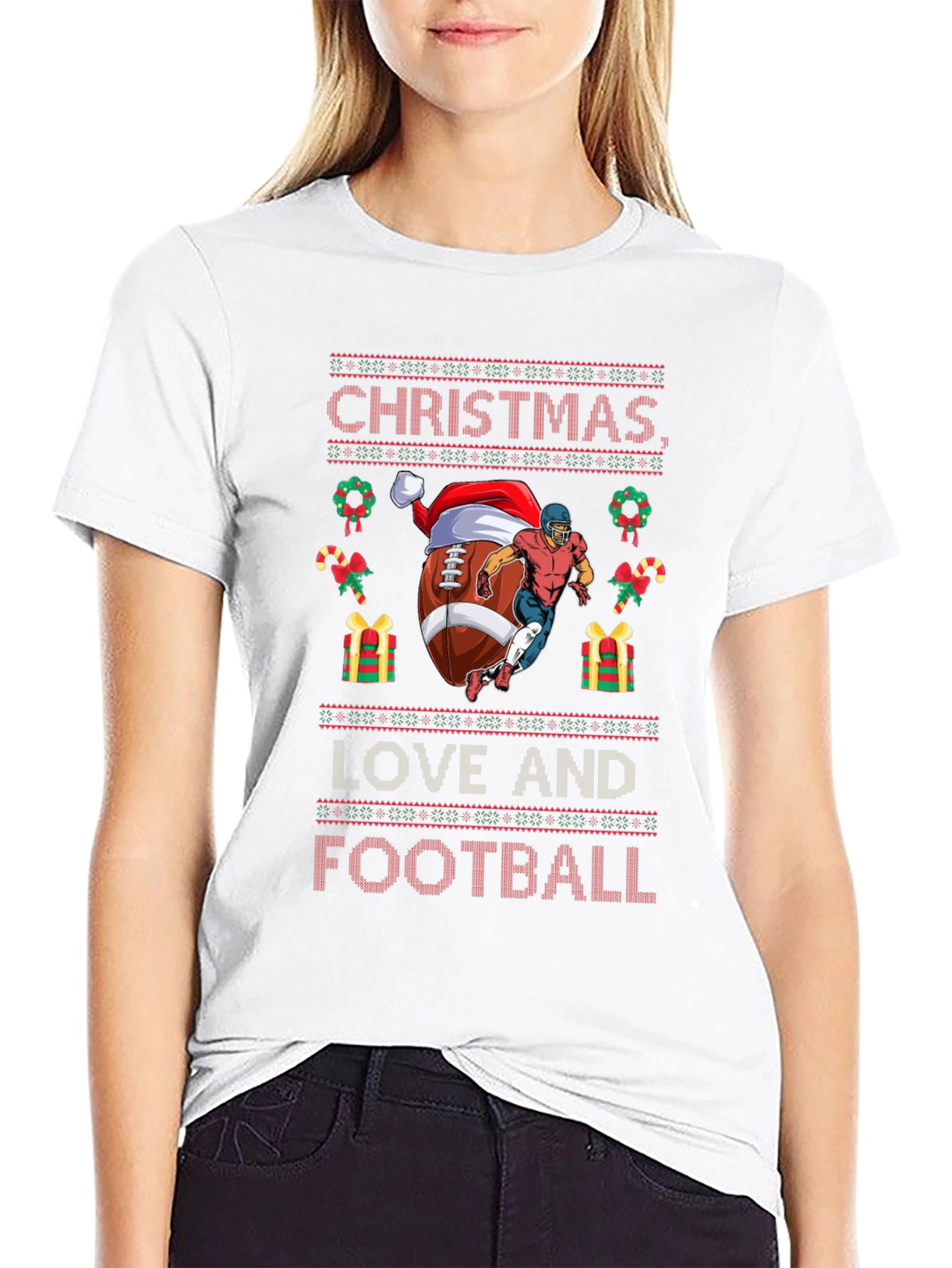 Christmas Love and Football Holiday T-Shirt