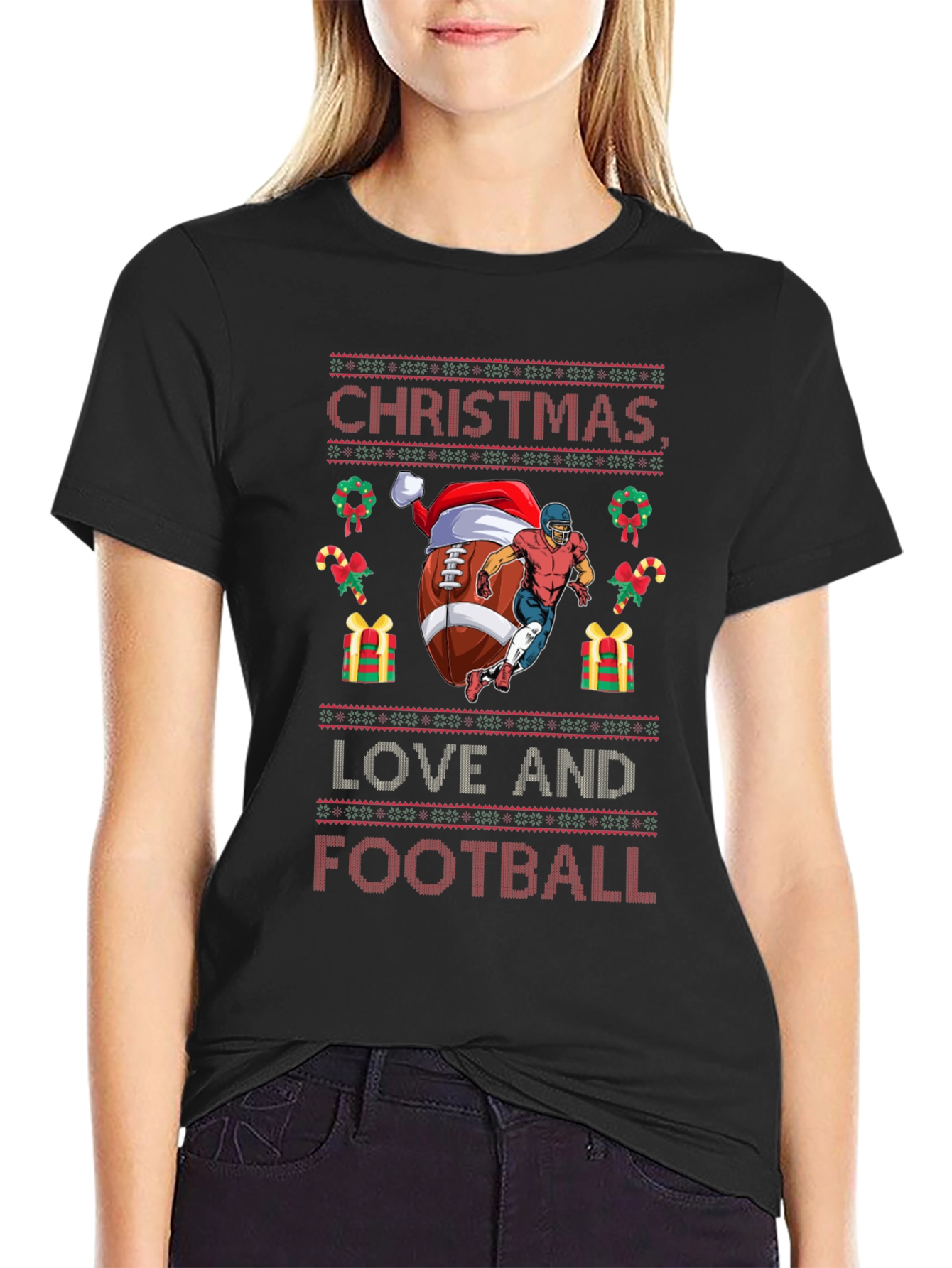 Christmas Love and Football Holiday T-Shirt