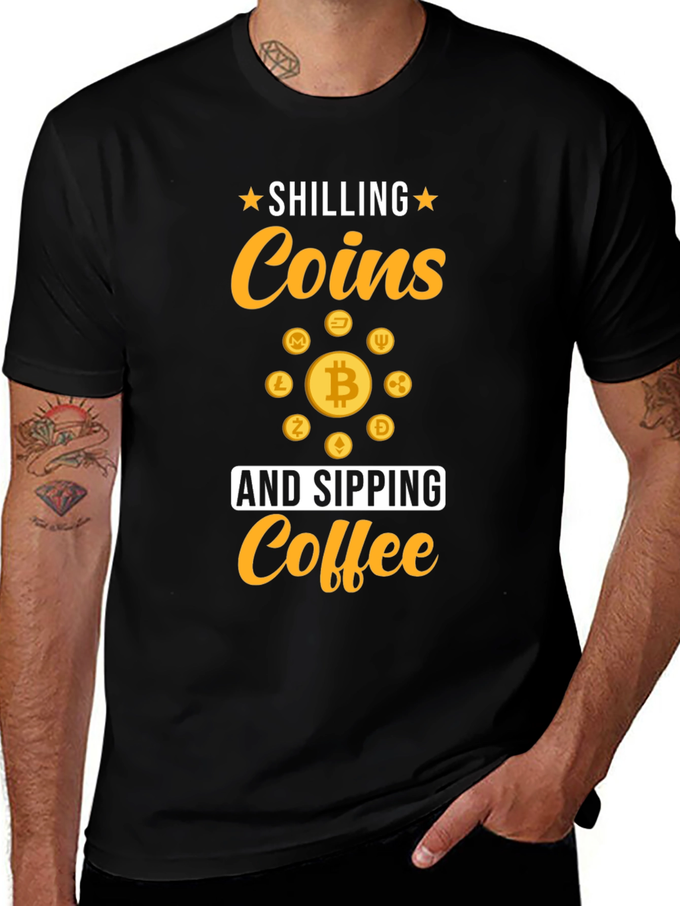 Shilling Coins and Sipping Coffee Black T-Shirt