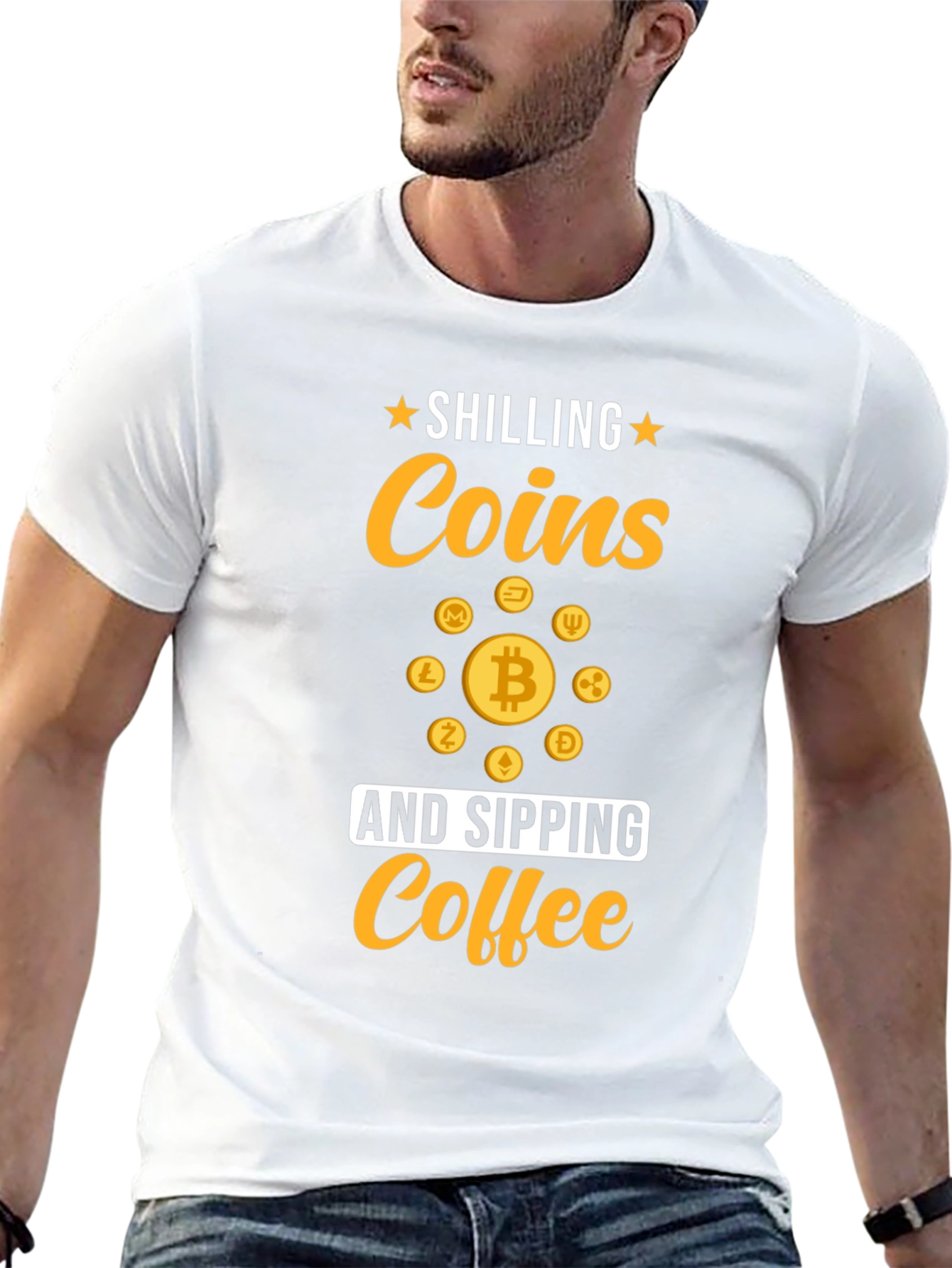 Shilling Coins and Sipping Coffee Black T-Shirt