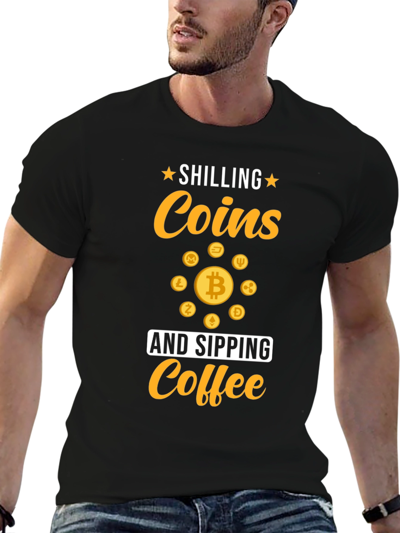 Shilling Coins and Sipping Coffee Black T-Shirt