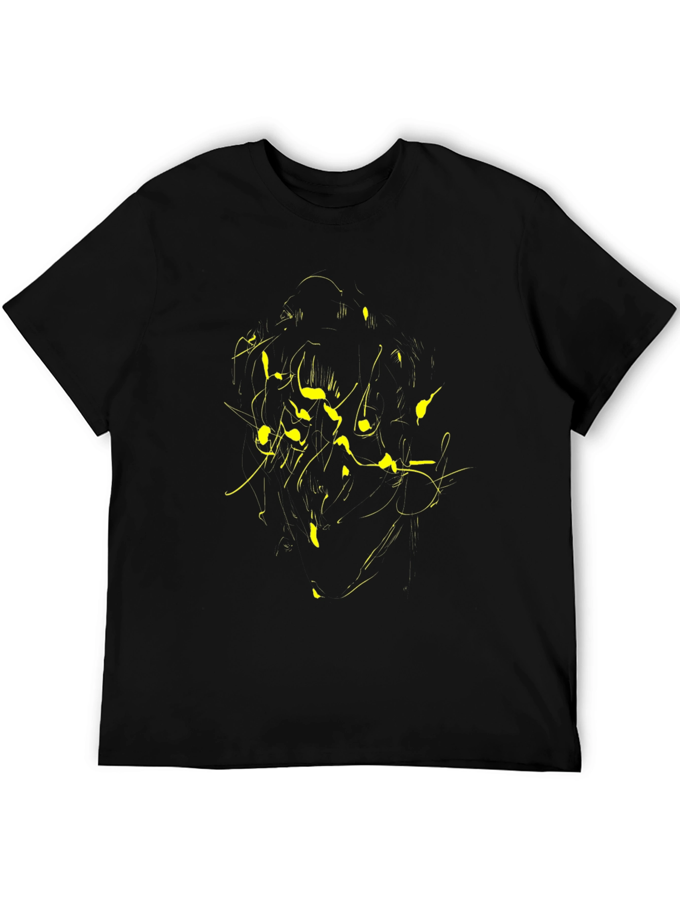 Abstract Yellow Print Black T-Shirt