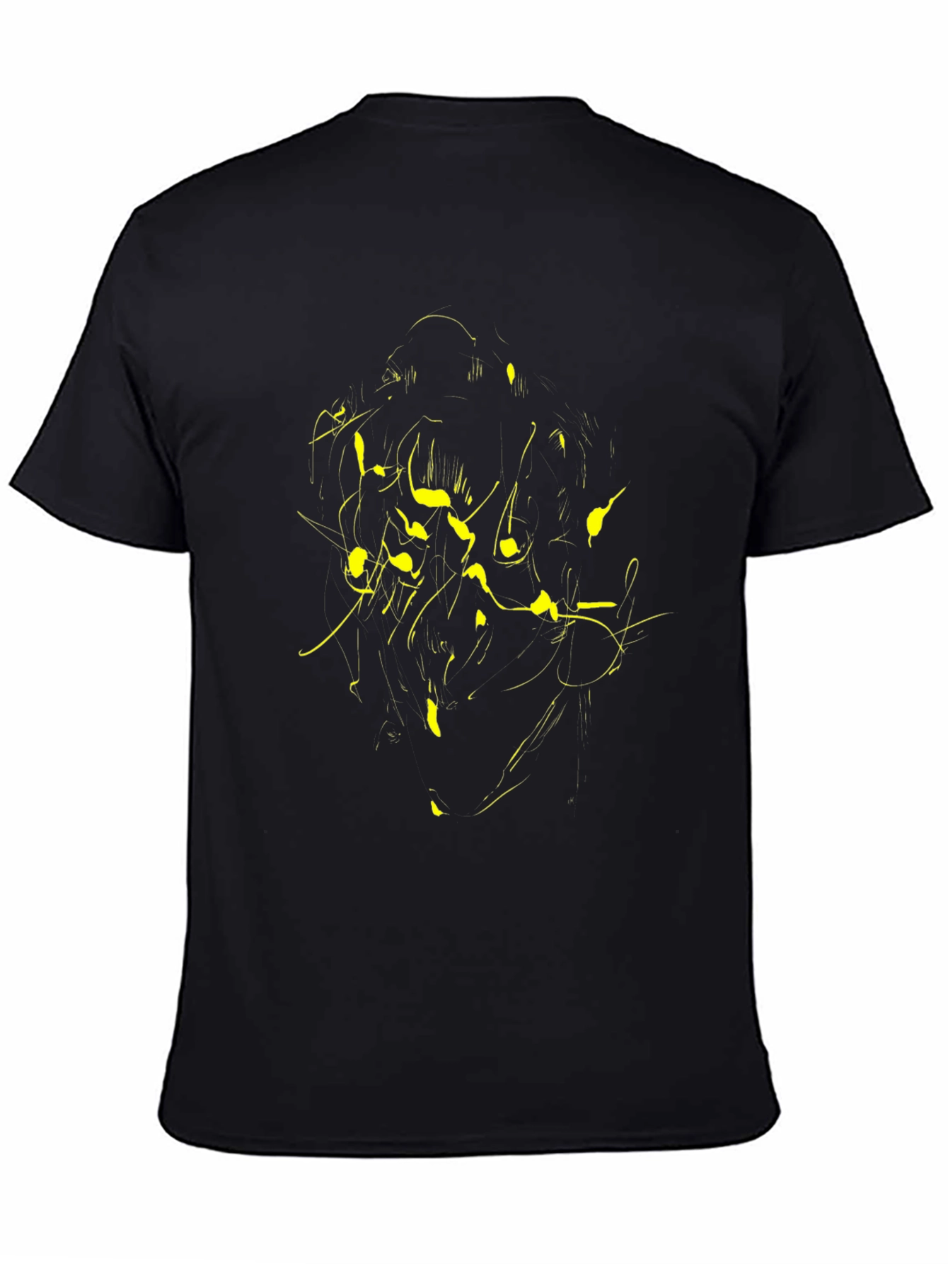 Abstract Yellow Print Black T-Shirt