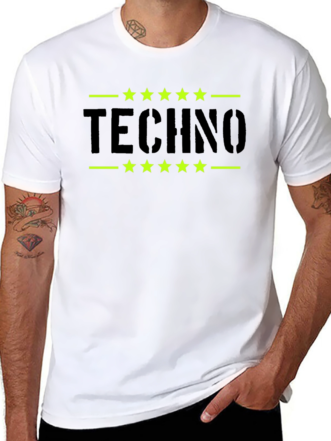 Techno Stars Graphic Tee - Black Cotton T-Shirt