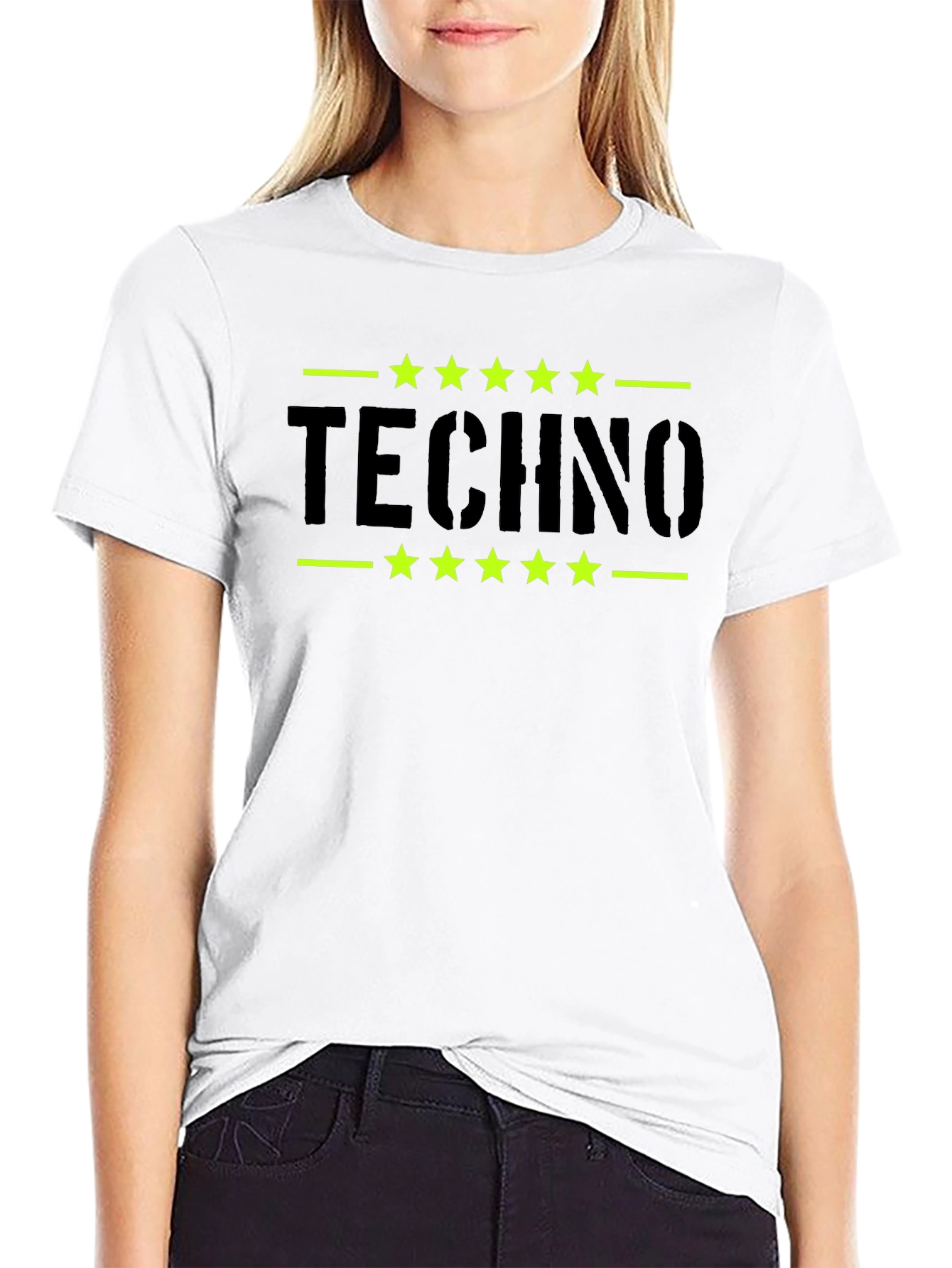 Techno Stars Graphic Tee - Black Cotton T-Shirt