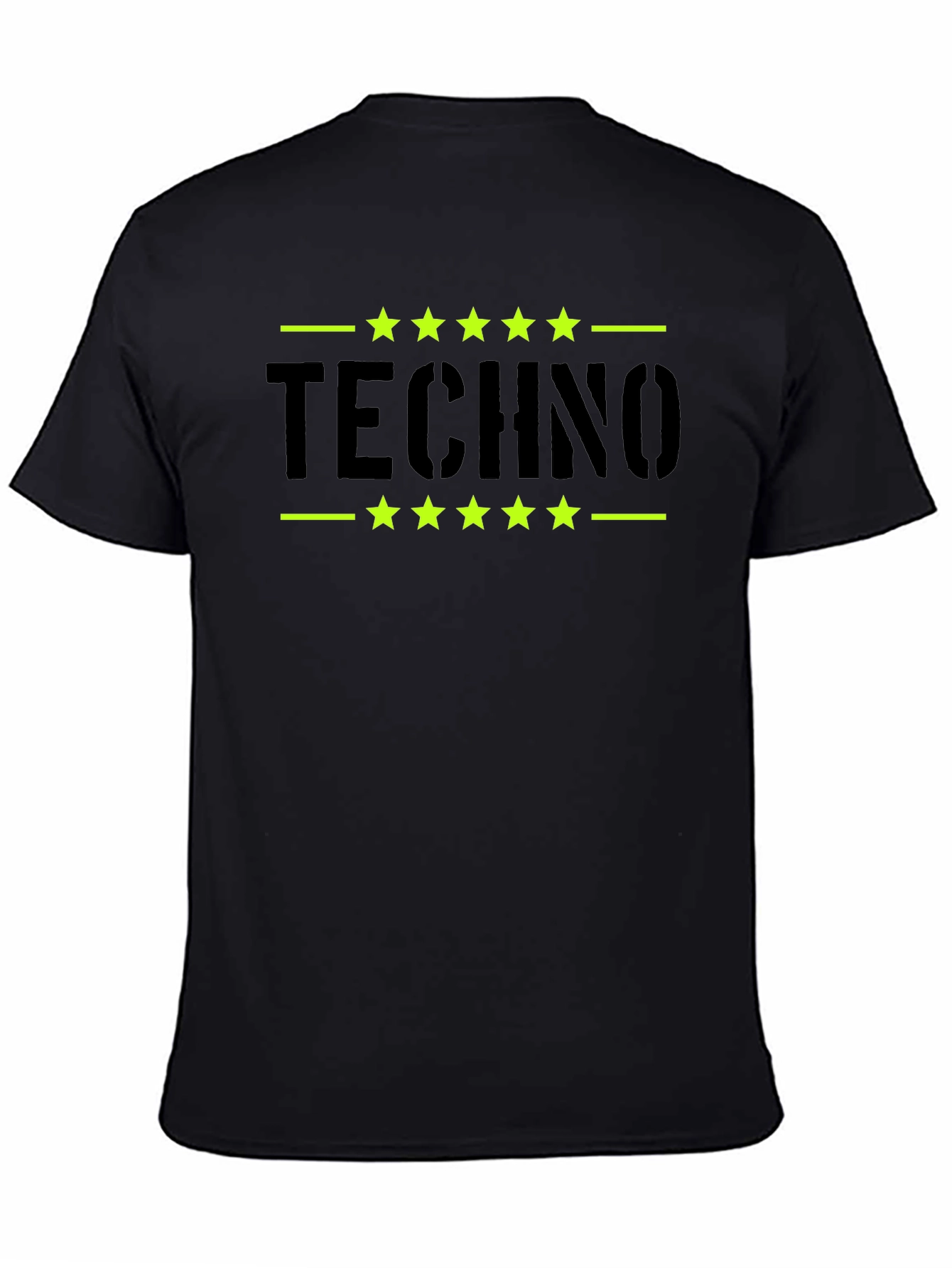 Techno Stars Graphic Tee - Black Cotton T-Shirt