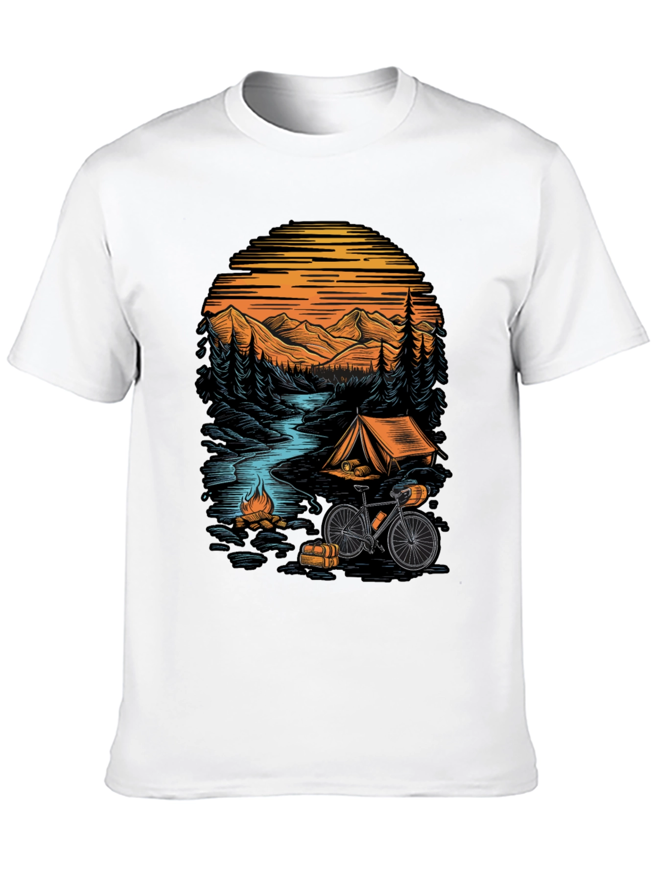 Adventure Camping T-Shirt - Mountain & Bicycle Design