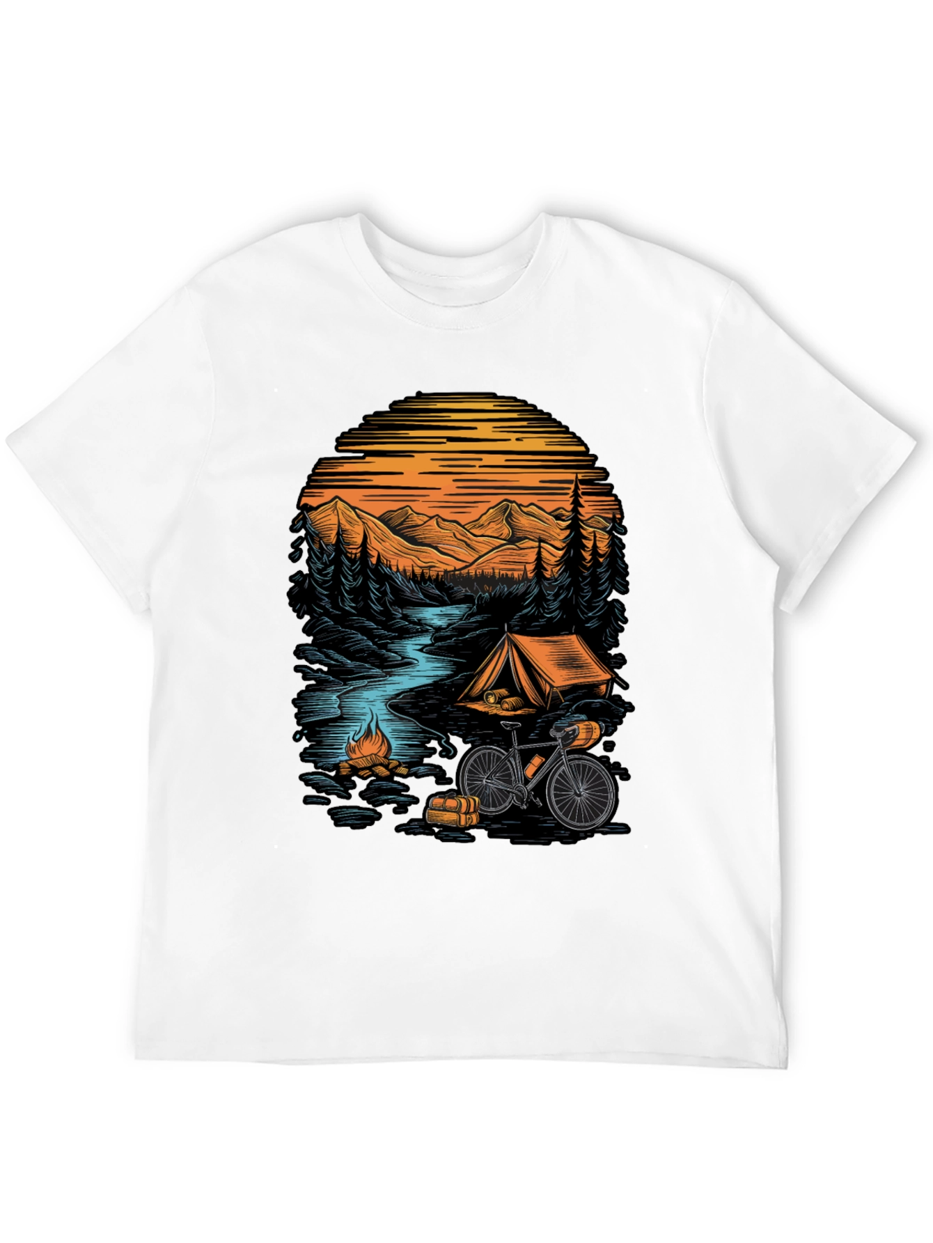 Adventure Camping T-Shirt - Mountain & Bicycle Design