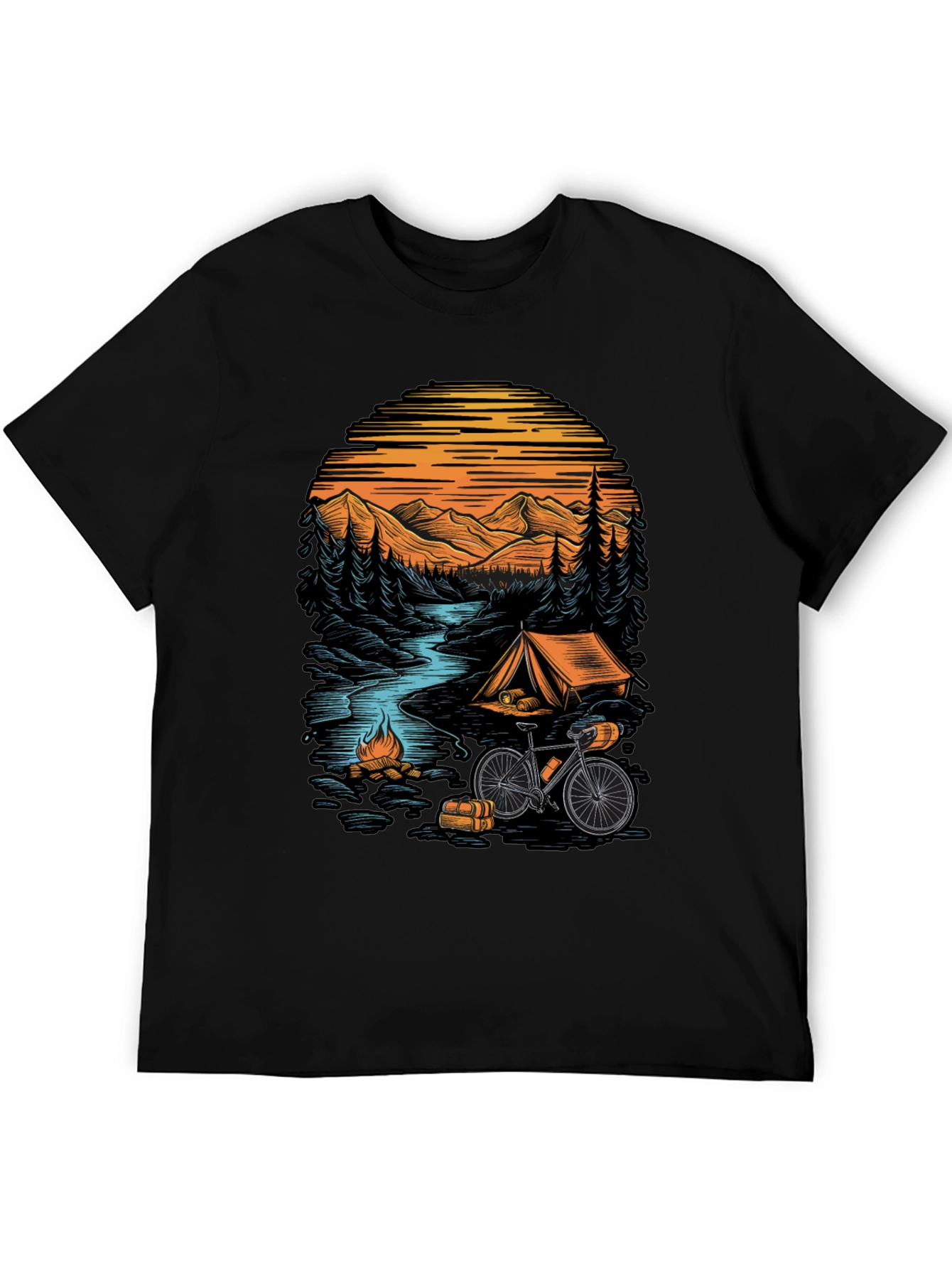 Adventure Camping T-Shirt - Mountain & Bicycle Design