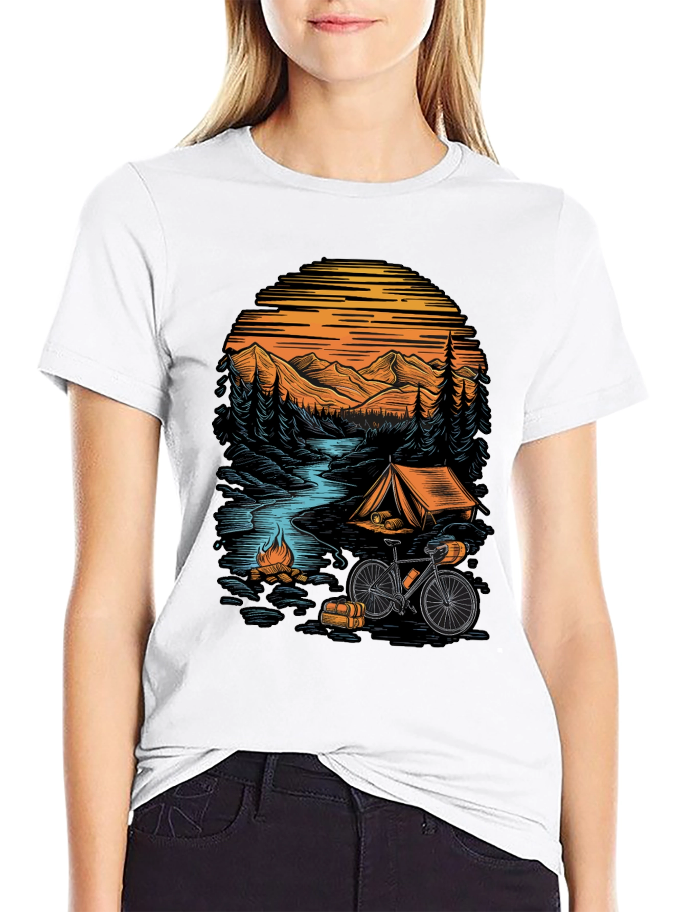 Adventure Camping T-Shirt - Mountain & Bicycle Design