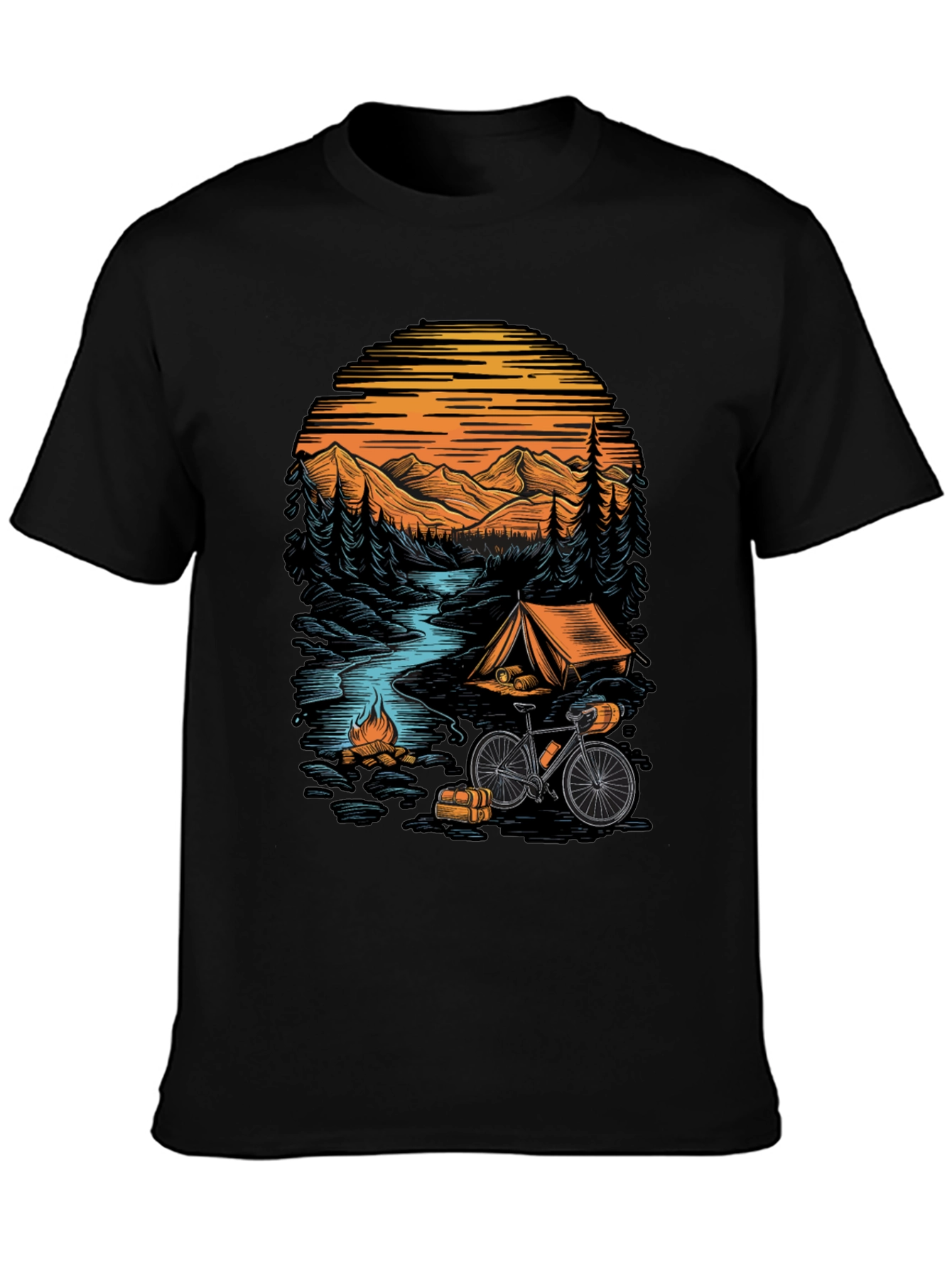 Adventure Camping T-Shirt - Mountain & Bicycle Design