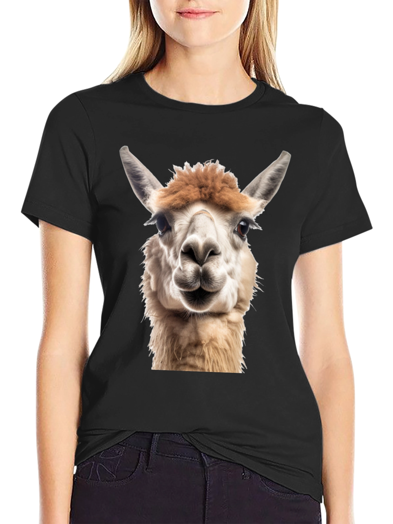 Alpaca Face Graphic Black T-Shirt