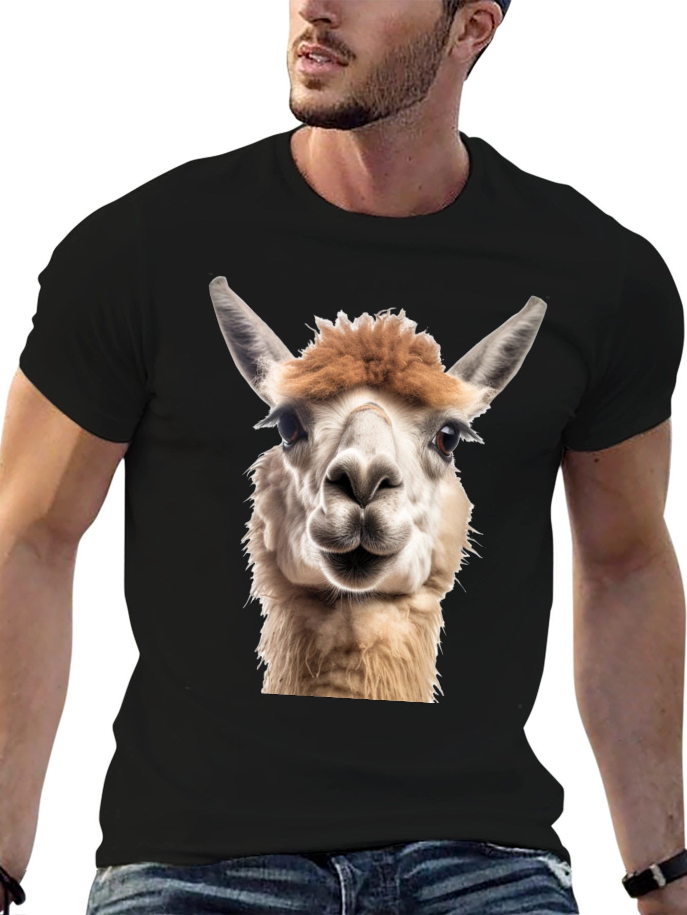 Alpaca Face Graphic Black T-Shirt