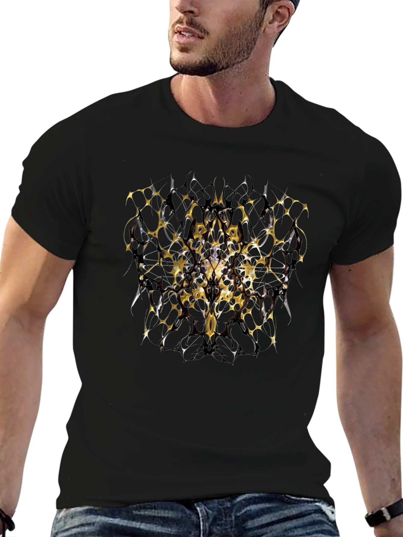 Abstract Geometric Tee - Black & Gold Design